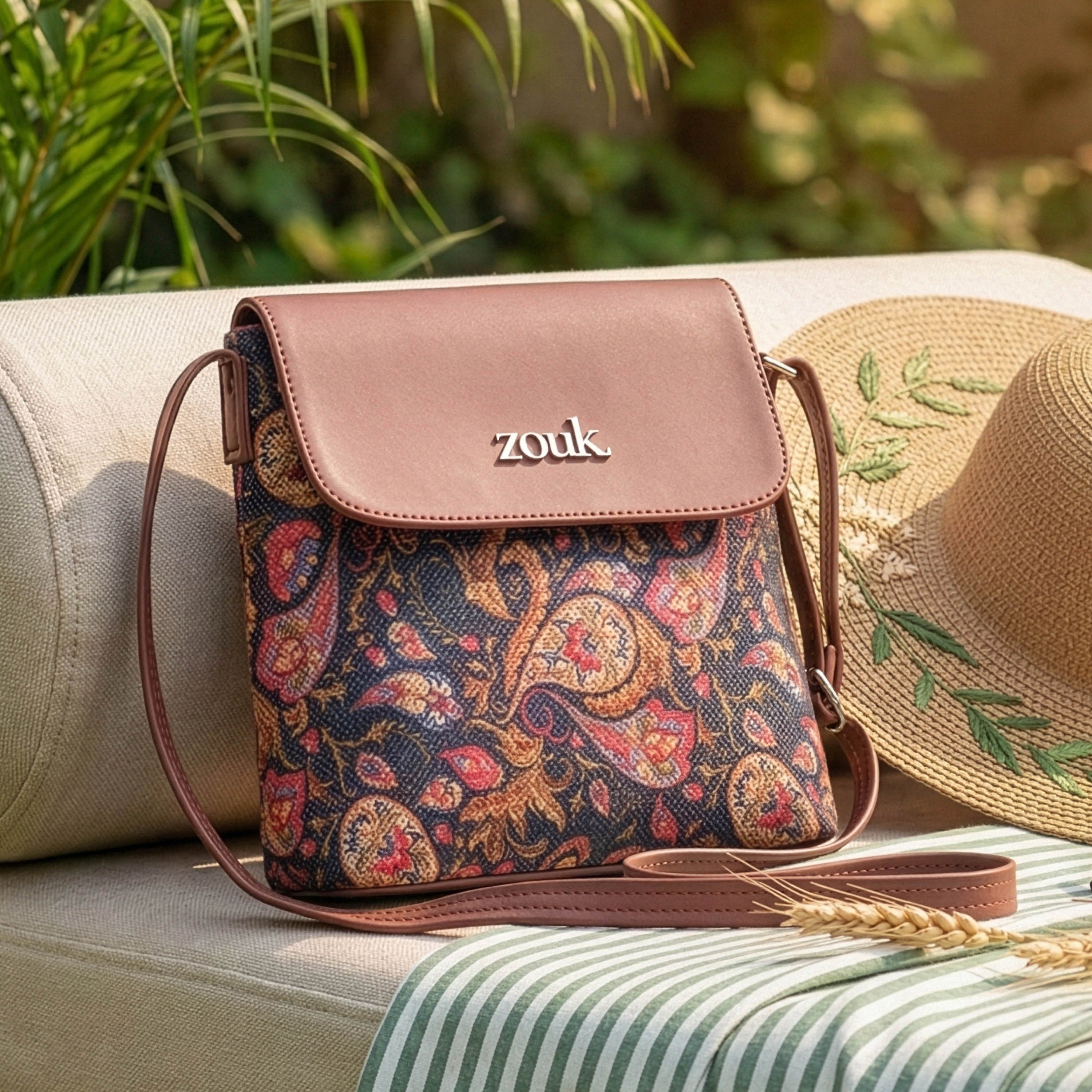 Paisley Print Flap Sling Bag