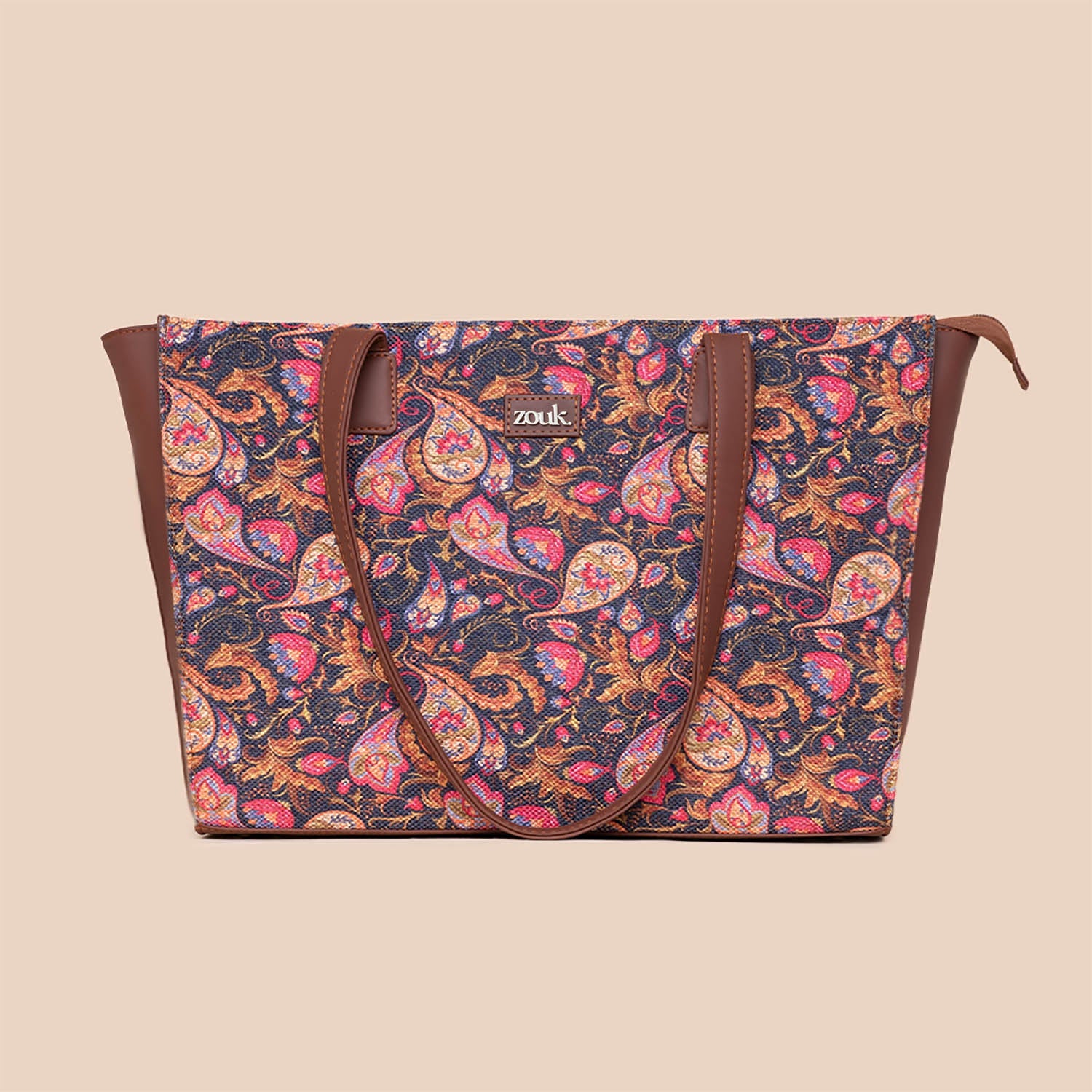 ZIP-Paisley Print Office Tote Bag