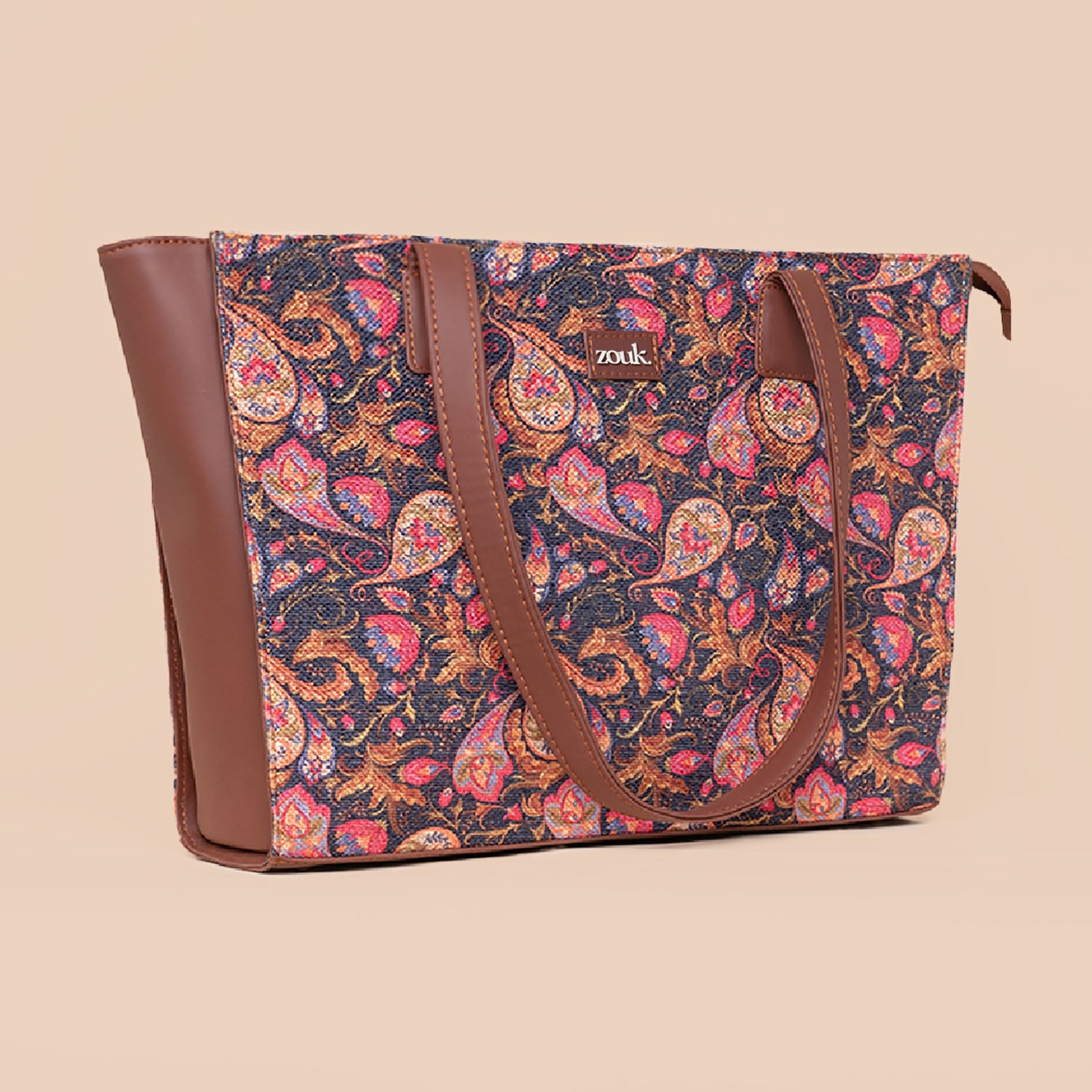 ZIP-Paisley Print Office Tote Bag
