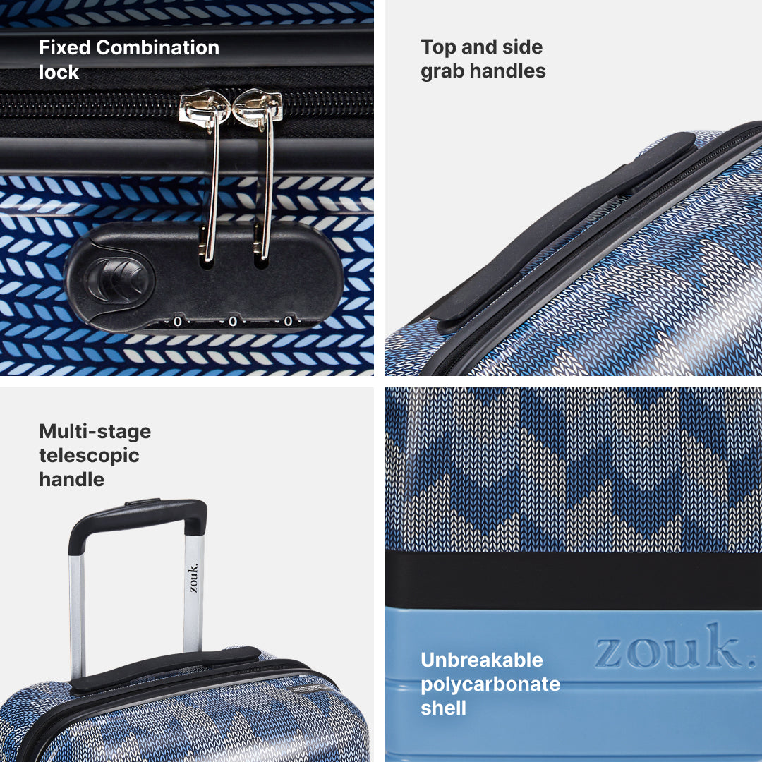 Himachal Chevron Blue Raahi Trolley Bag Combo (Cabin & Large)