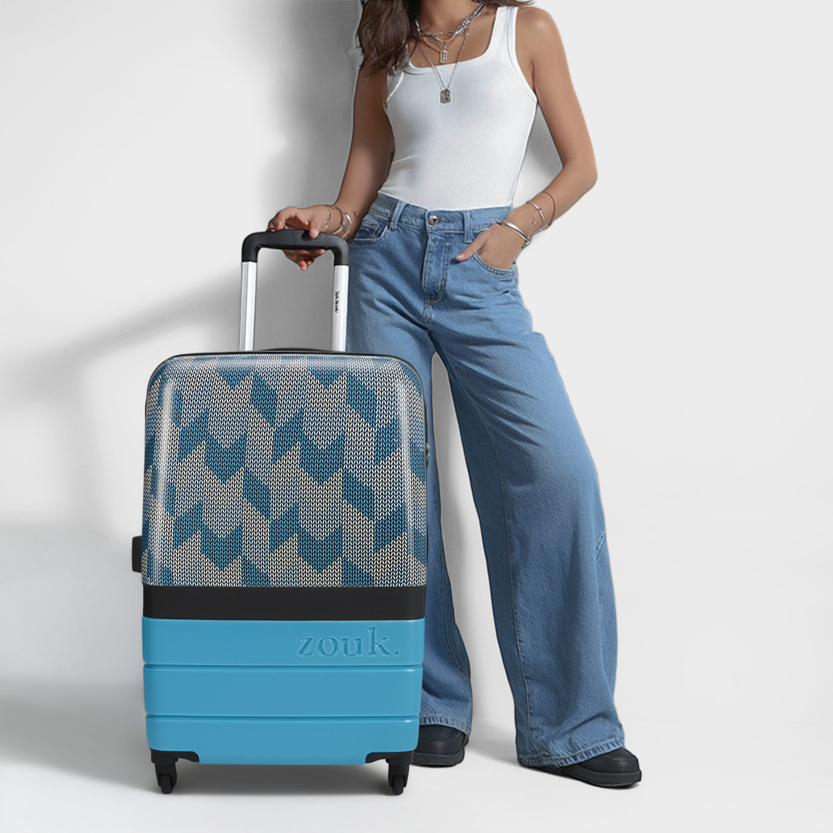 Himachal Chevron Blue Raahi Trolley Bag Combo