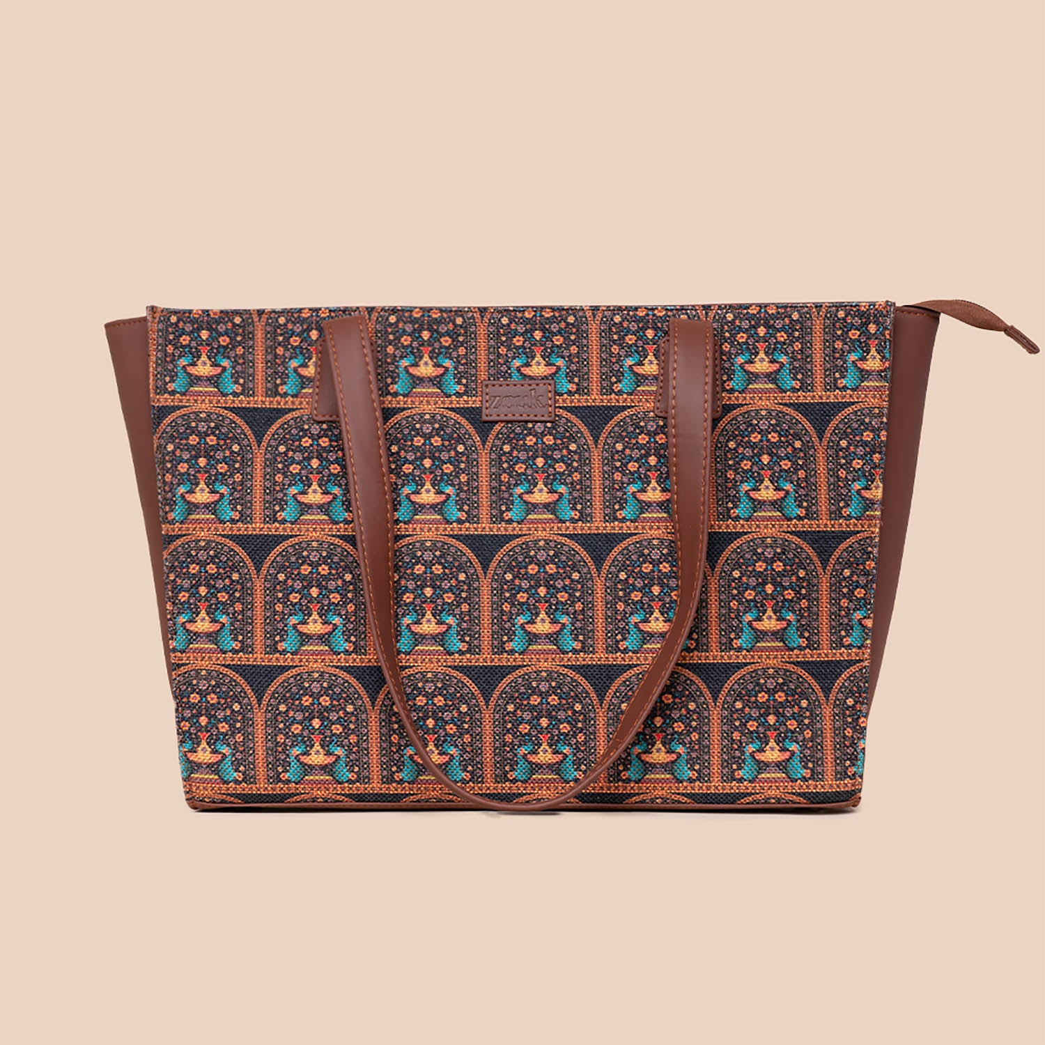 Royal Indian Peacock Motif - Office Tote Bag & Chain Wallet Combo