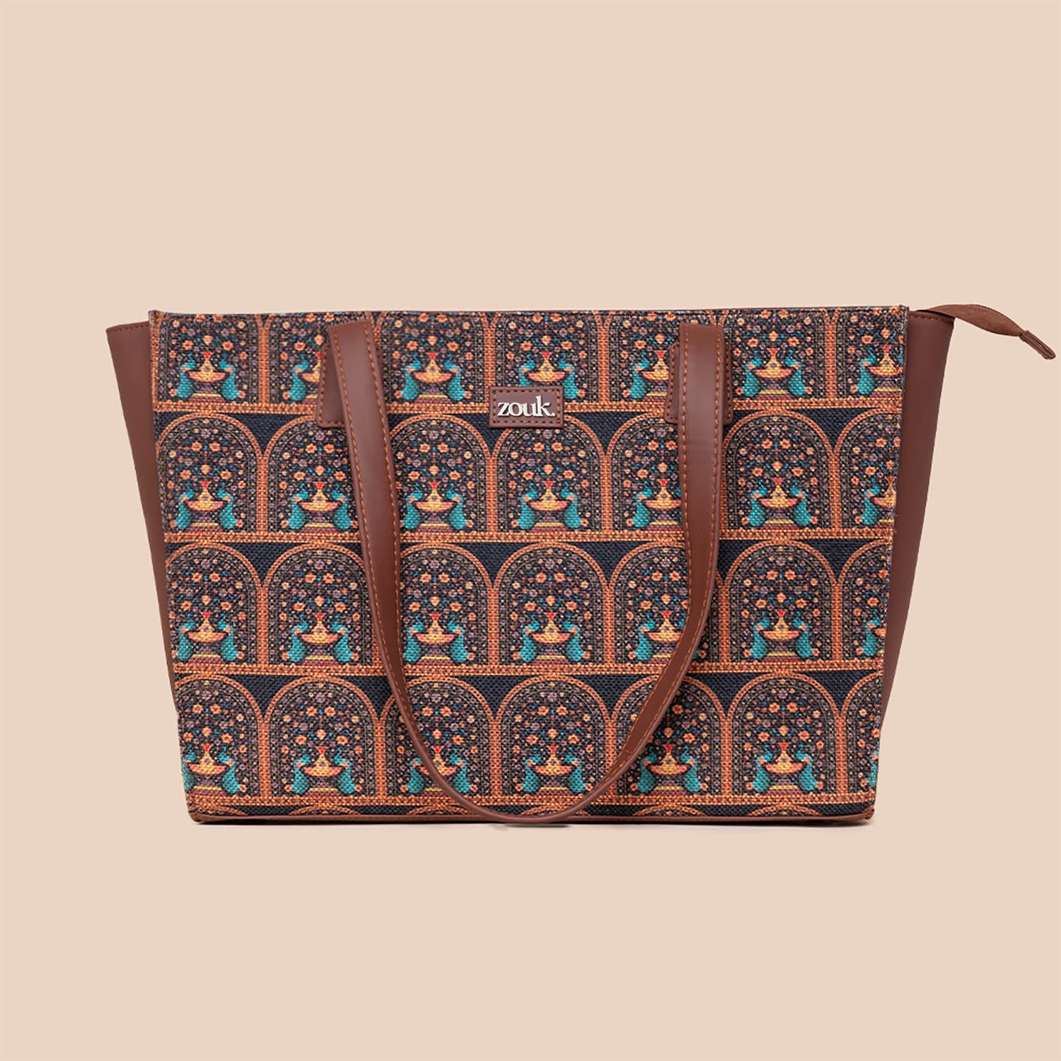 ZIP-Royal Indian Peacock Motif Office Tote Bag