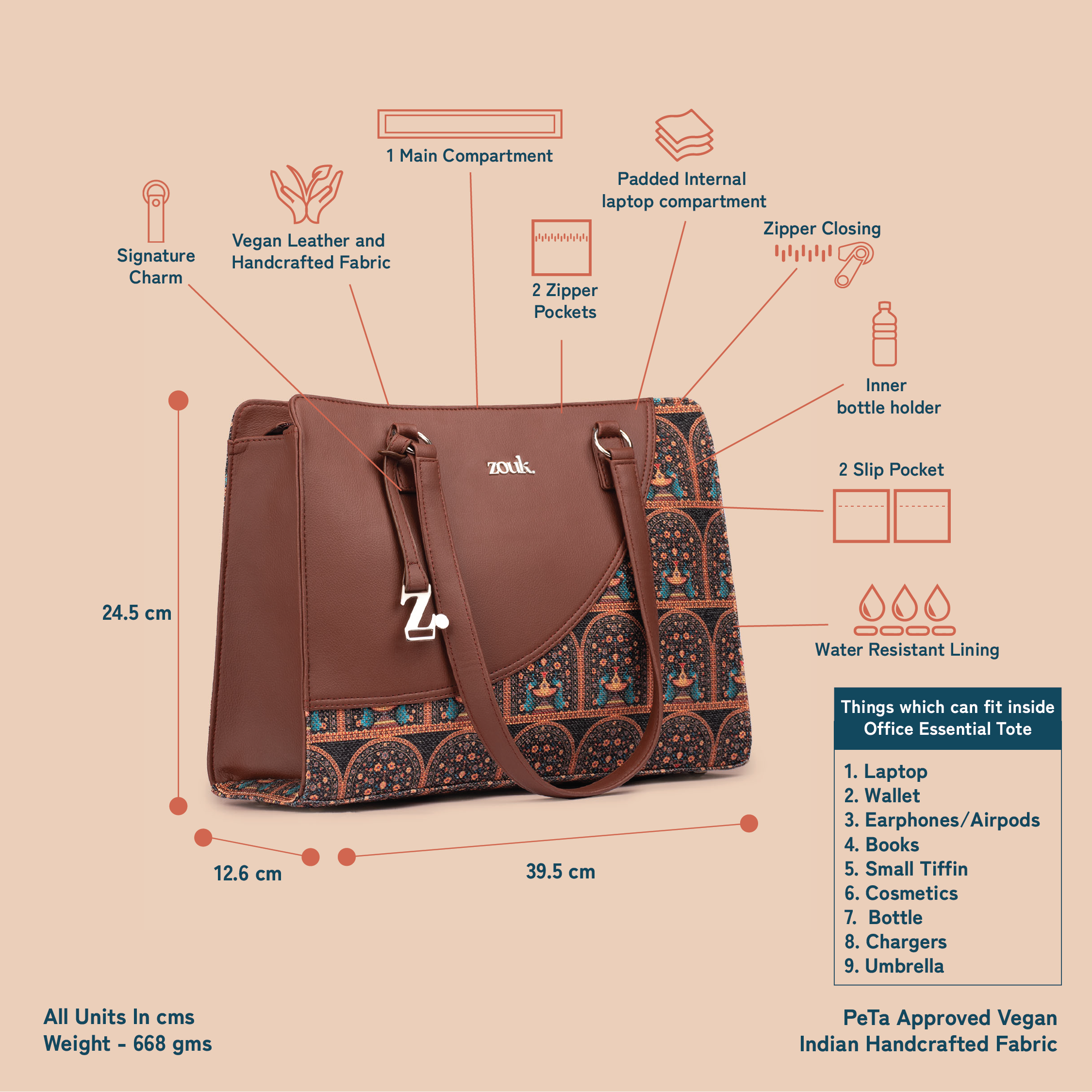 Royal Indian Peacock Motif Office Essential Bag