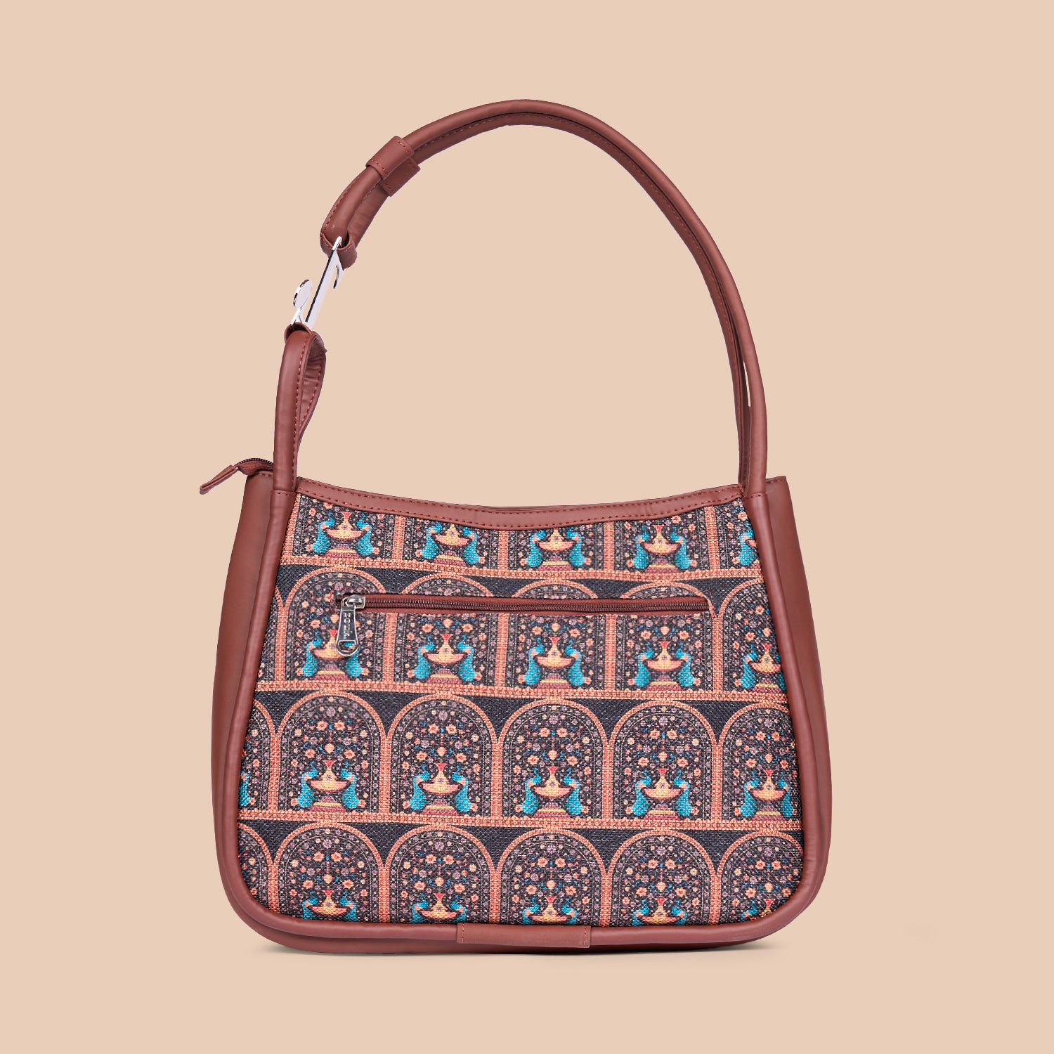 Royal Indian Peacock Motif Sleek Shoulder Bag