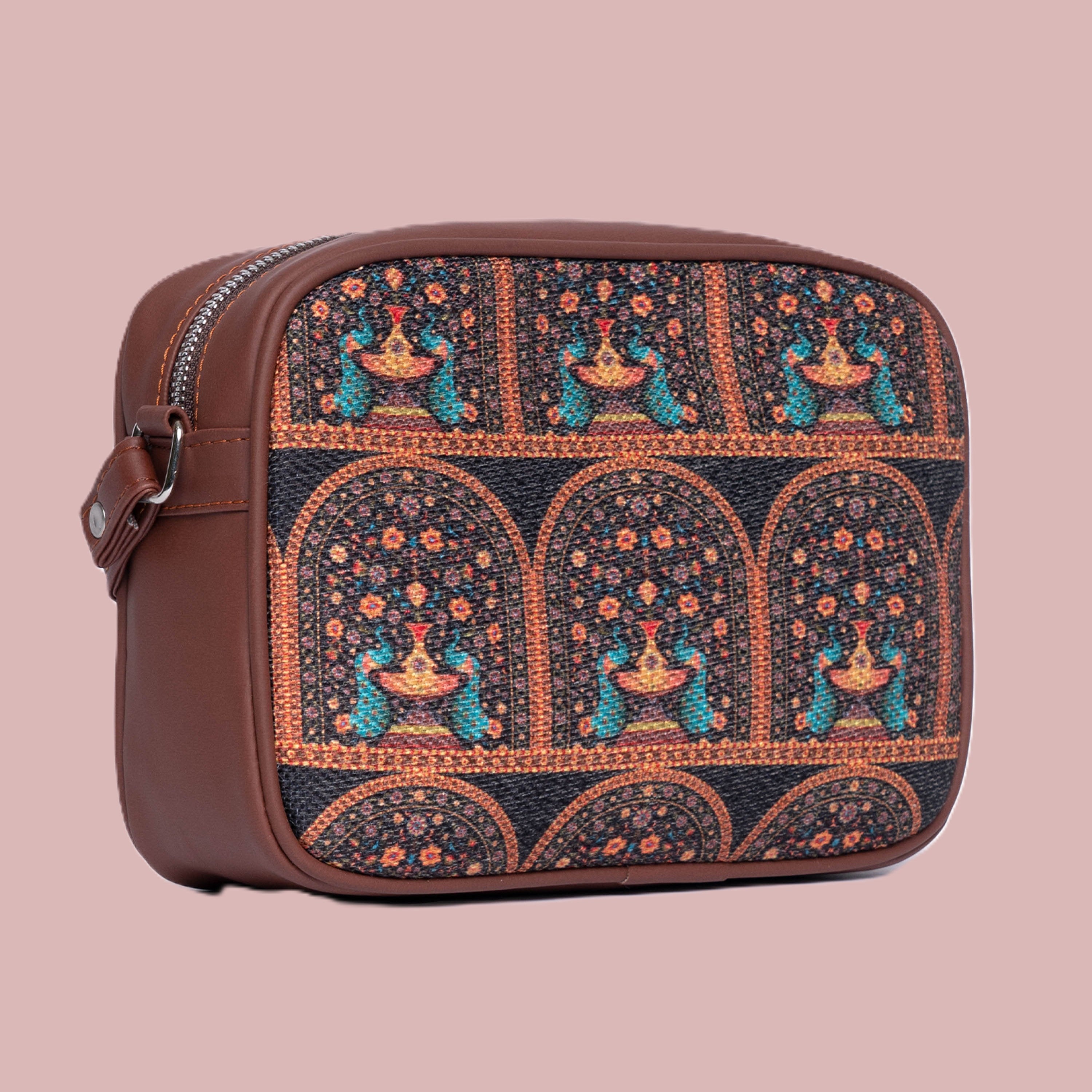 ZIP-Royal Indian Peacock Motif Sling Bag
