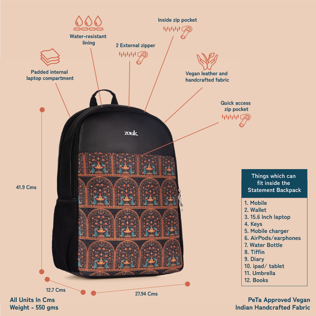 Royal Indian Peacock Motif Statement Backpack