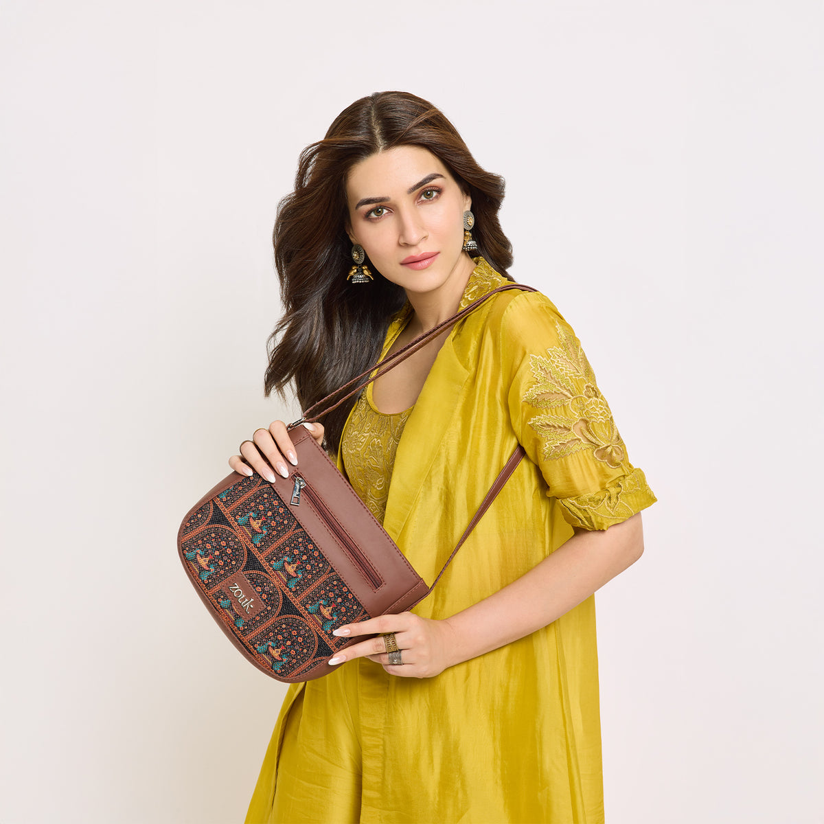 Royal Indian Peacock Motif U-Shaped Sling Bag
