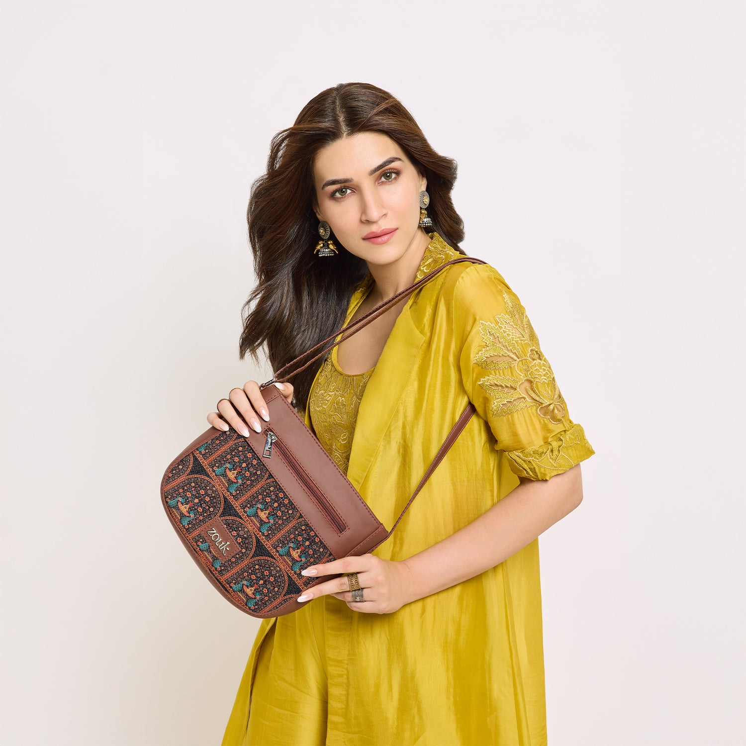 Royal Indian Peacock Motif U-Shaped Sling Bag