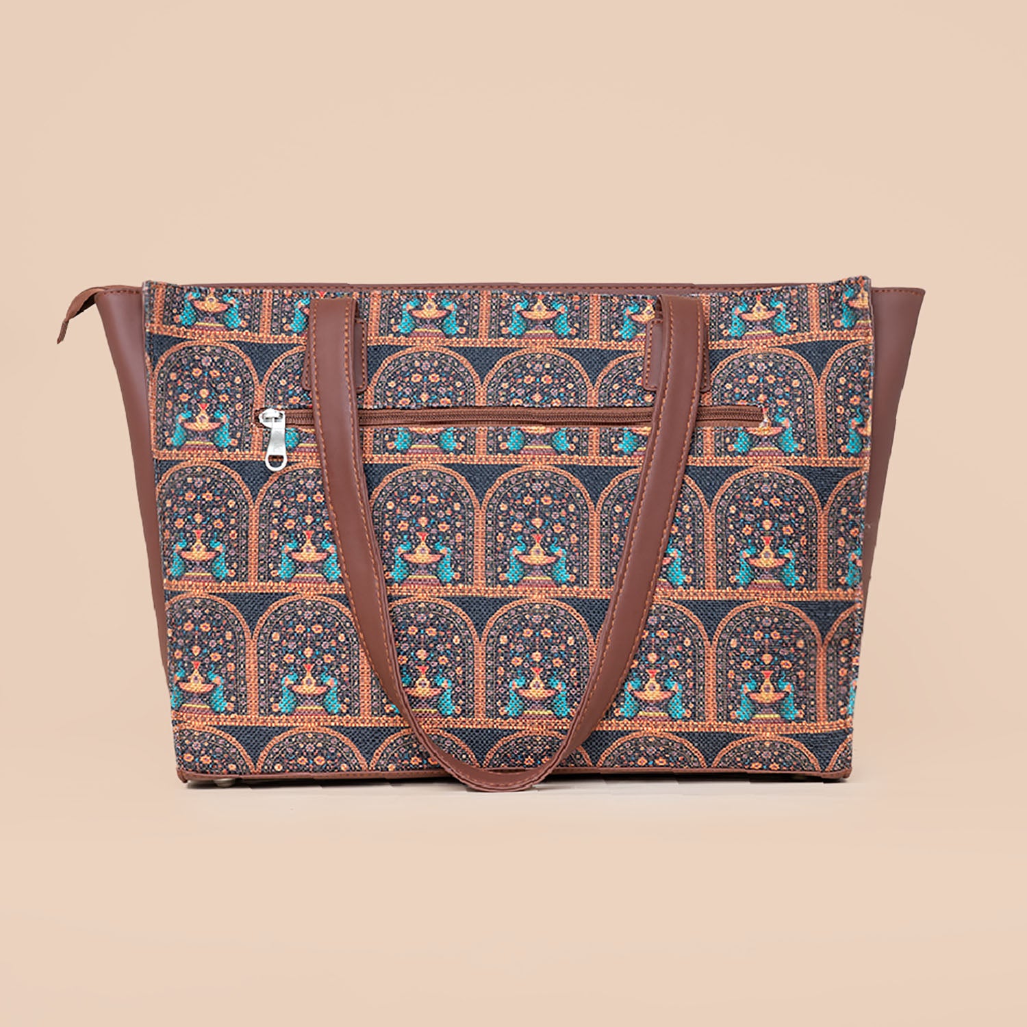 Royal Indian Peacock Motif - Office Tote Bag & Regular Sling Combo