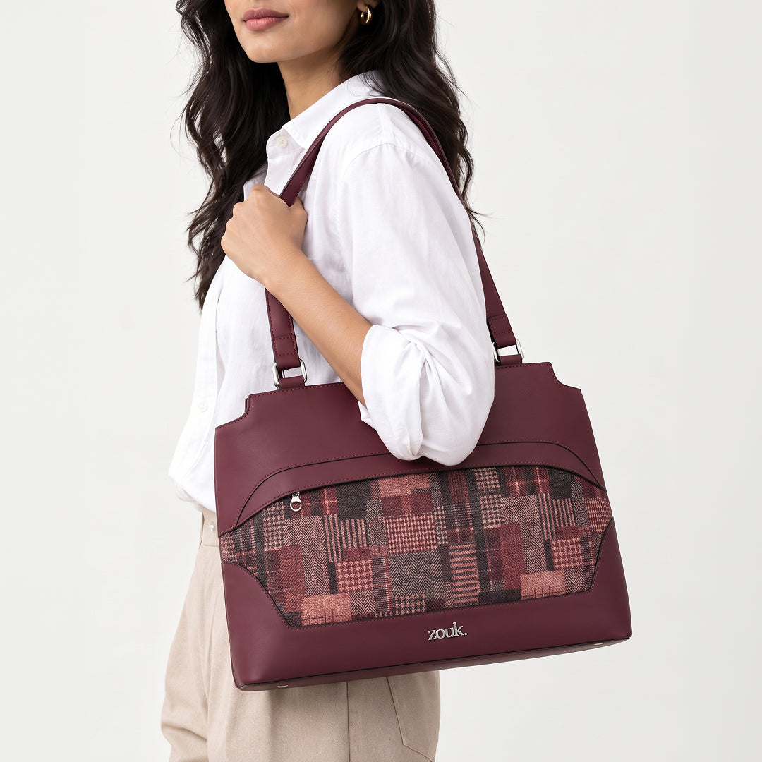 Chirala Plaid Studio Office Bag (Cranberry)