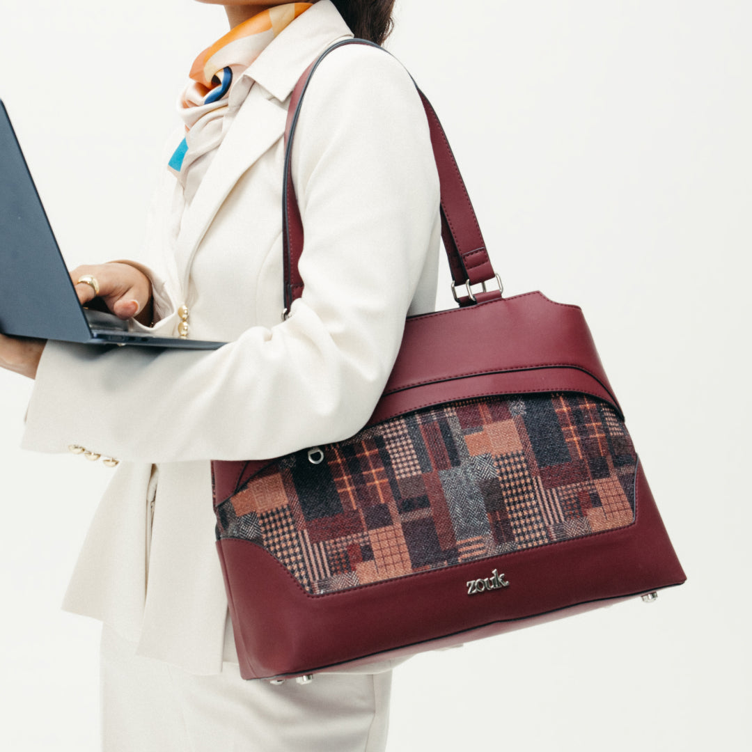 Chirala Plaid Studio Office Bag (Cranberry)