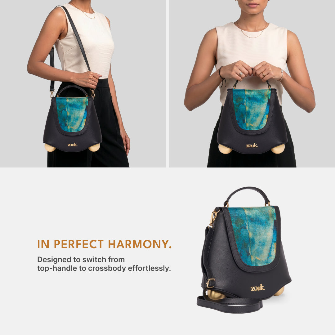 Opalite Svara Sling Bag (Black Saffiano)