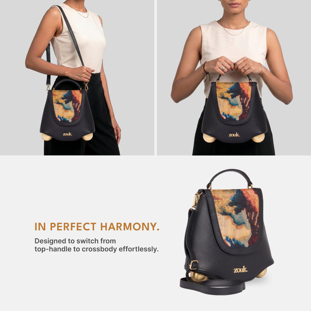 Quartz Svara Sling Bag (Black Saffiano)