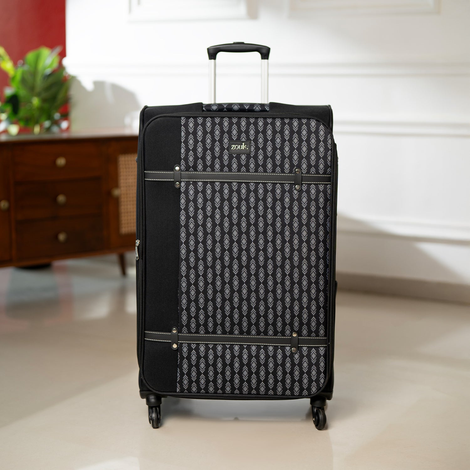 Hyderabad Ikat Saira Trolley Bag - Black (Large)