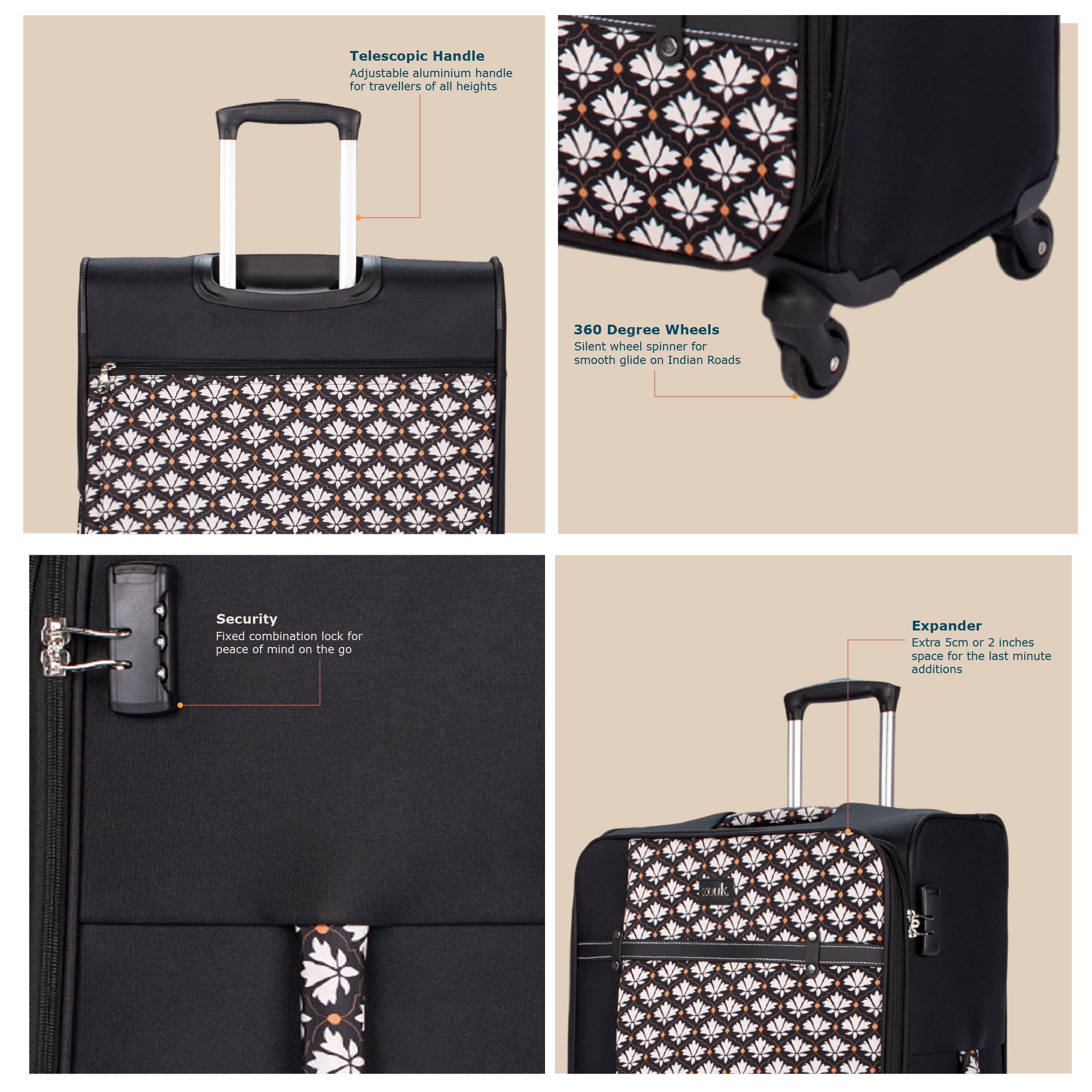 Bidri Kaiser Saira Trolley Bag - Black (Large)