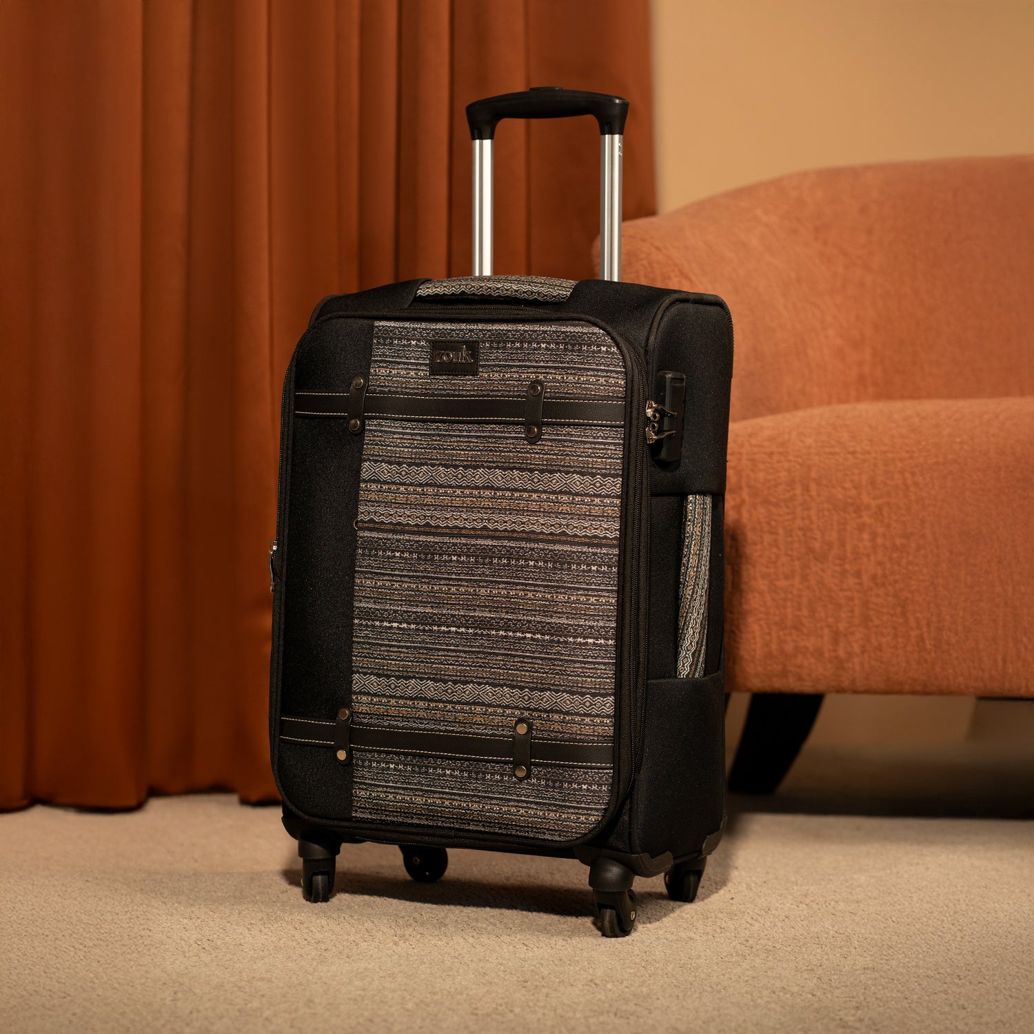 Odisha Ikat Saira Trolley Bag - Black (Cabin)