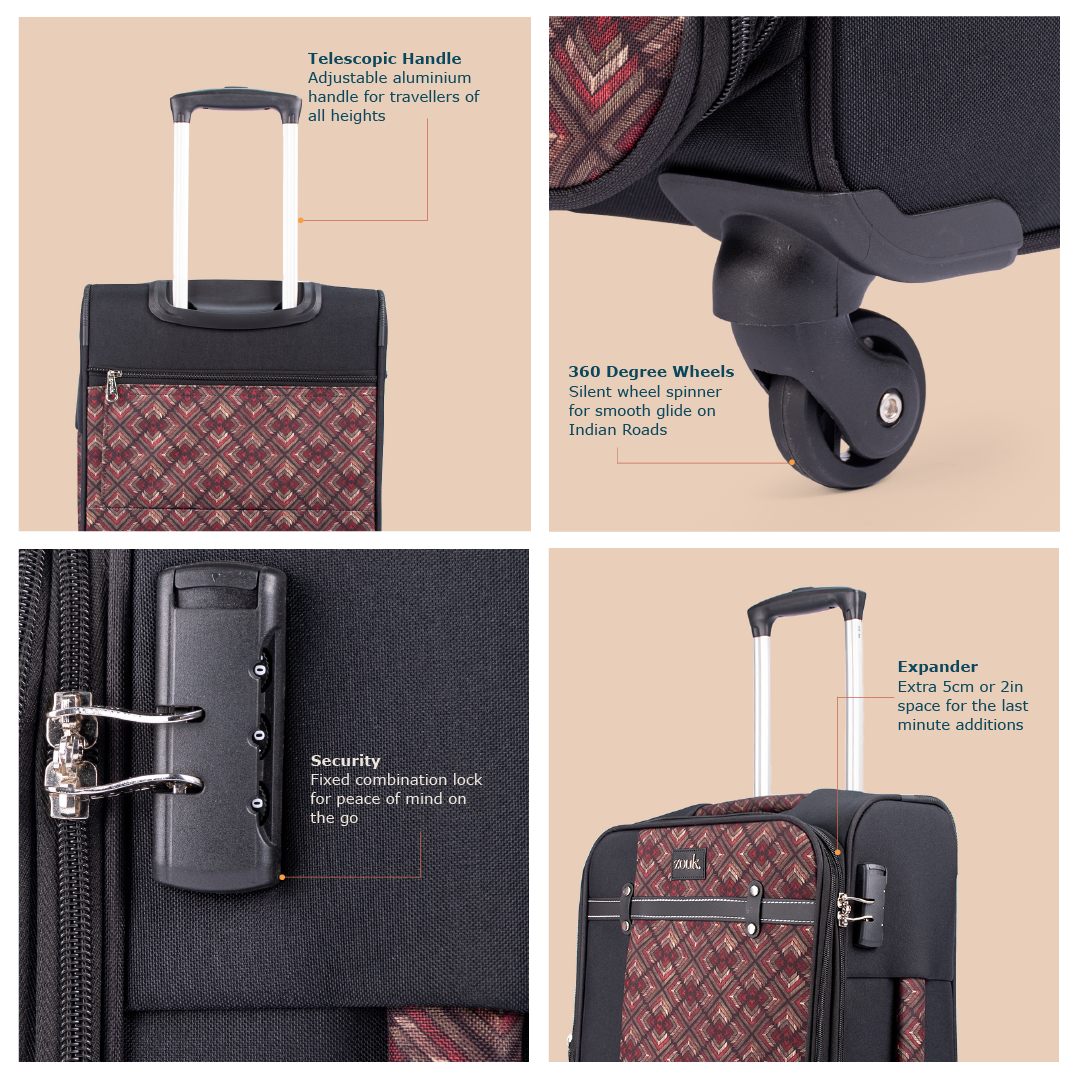 Amritsar Phulkari Saira Trolley Bag - (Black)