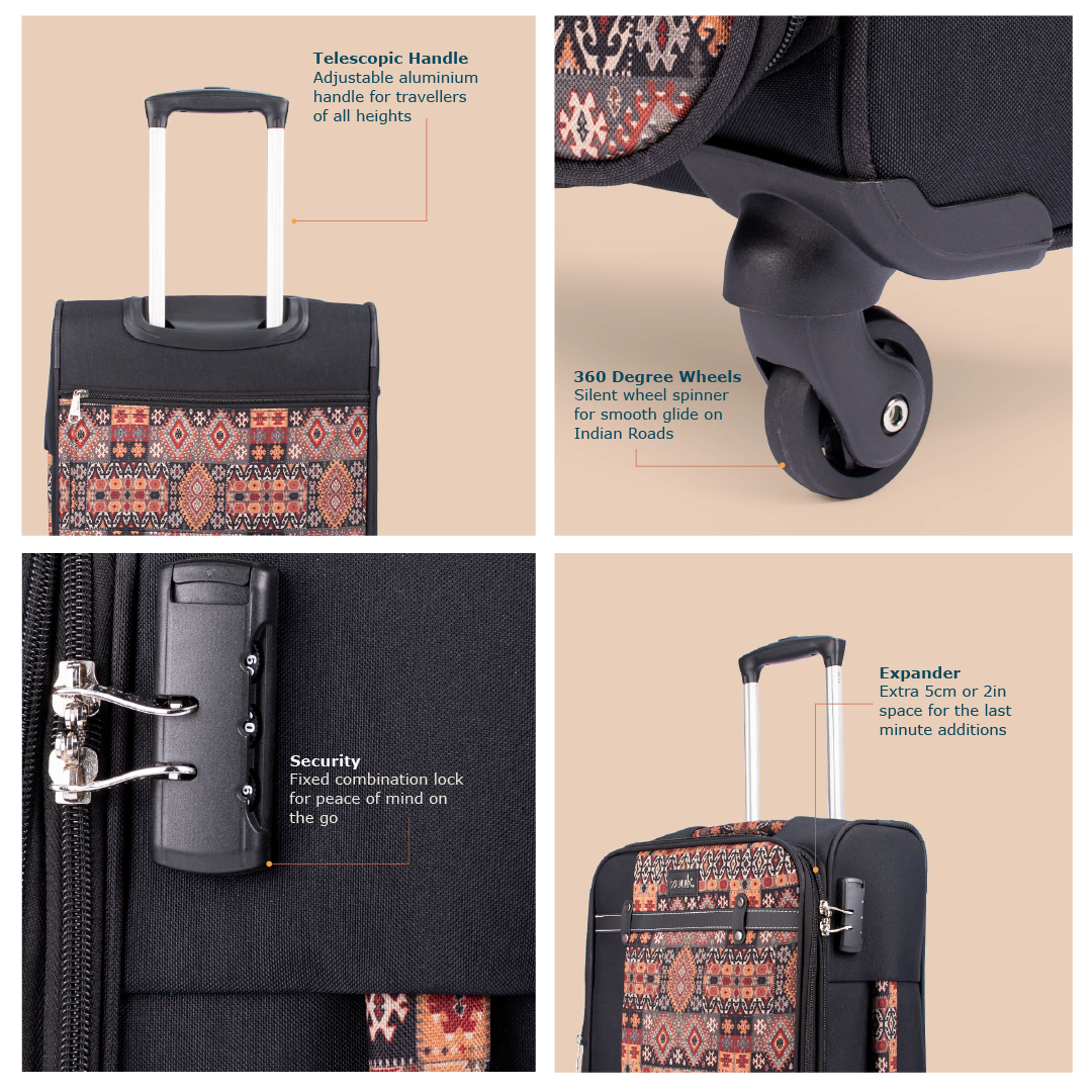 Banaras Elegance Saira Trolley Bag - Black (Cabin)