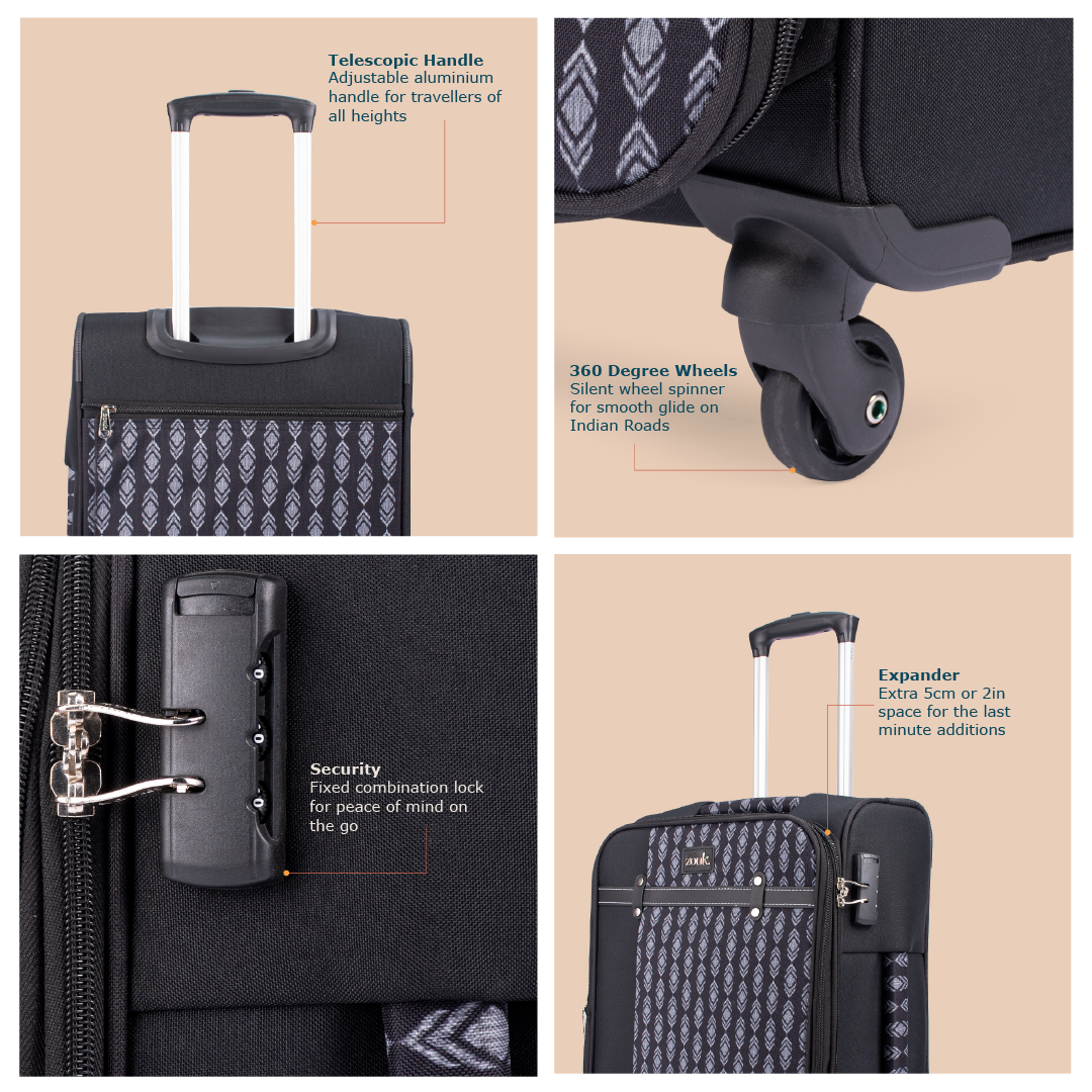 Hyderabad Ikat Saira Trolley Bag - (Black)