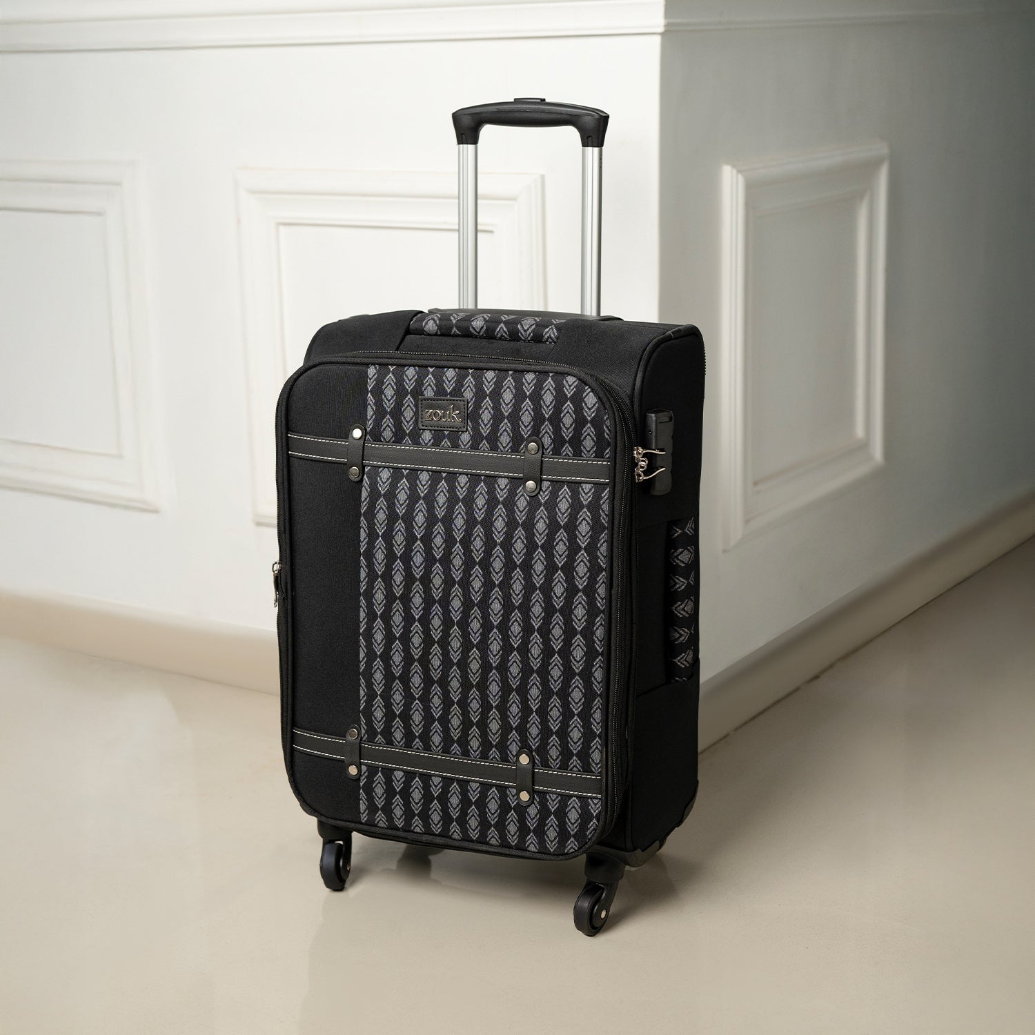 Hyderabad Ikat Saira Trolley Bag - Black (Cabin)
