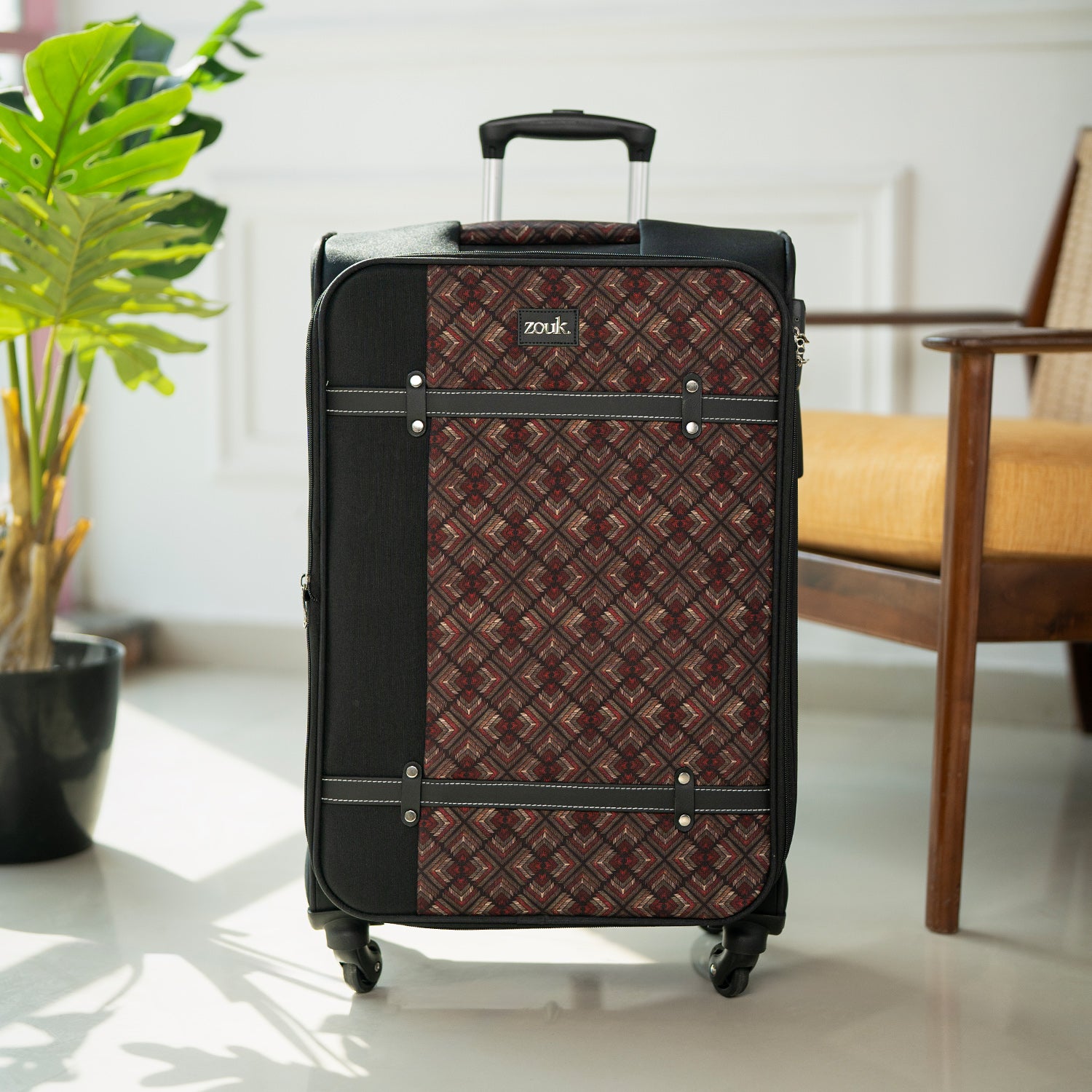 Amritsar Phulkari Saira Trolley Bag - (Black)