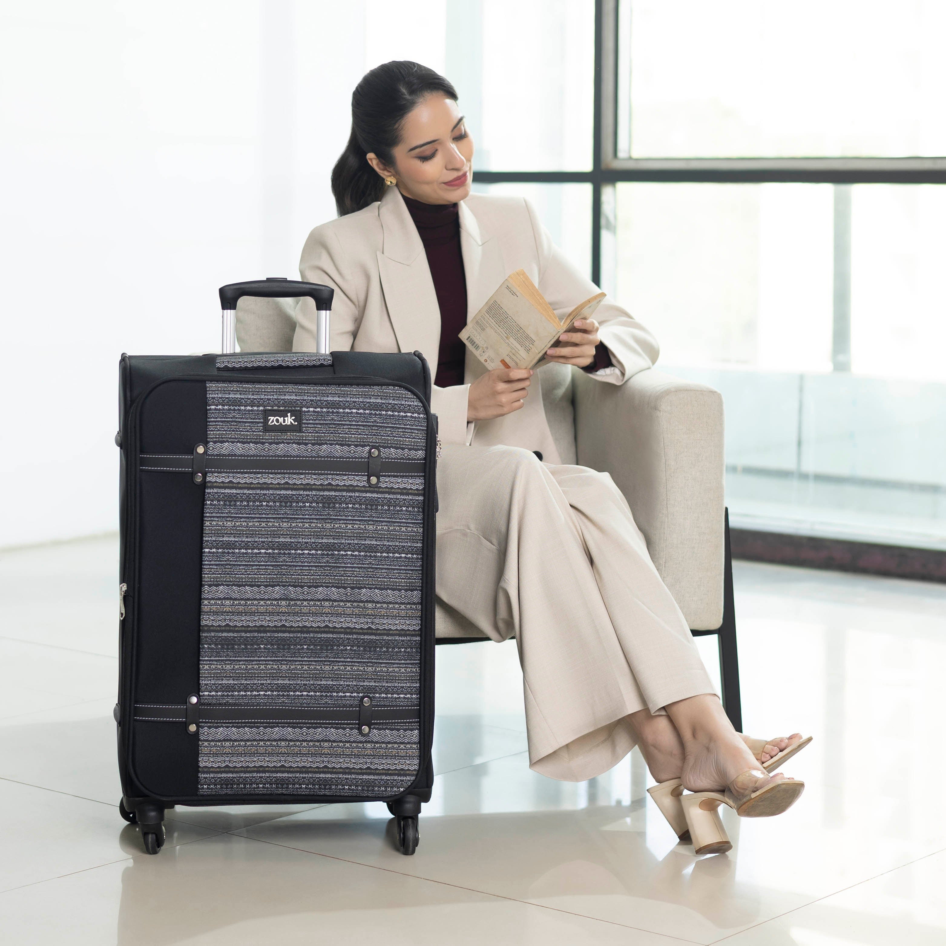 Odisha Ikat Saira Trolley Bag - Black (Large)