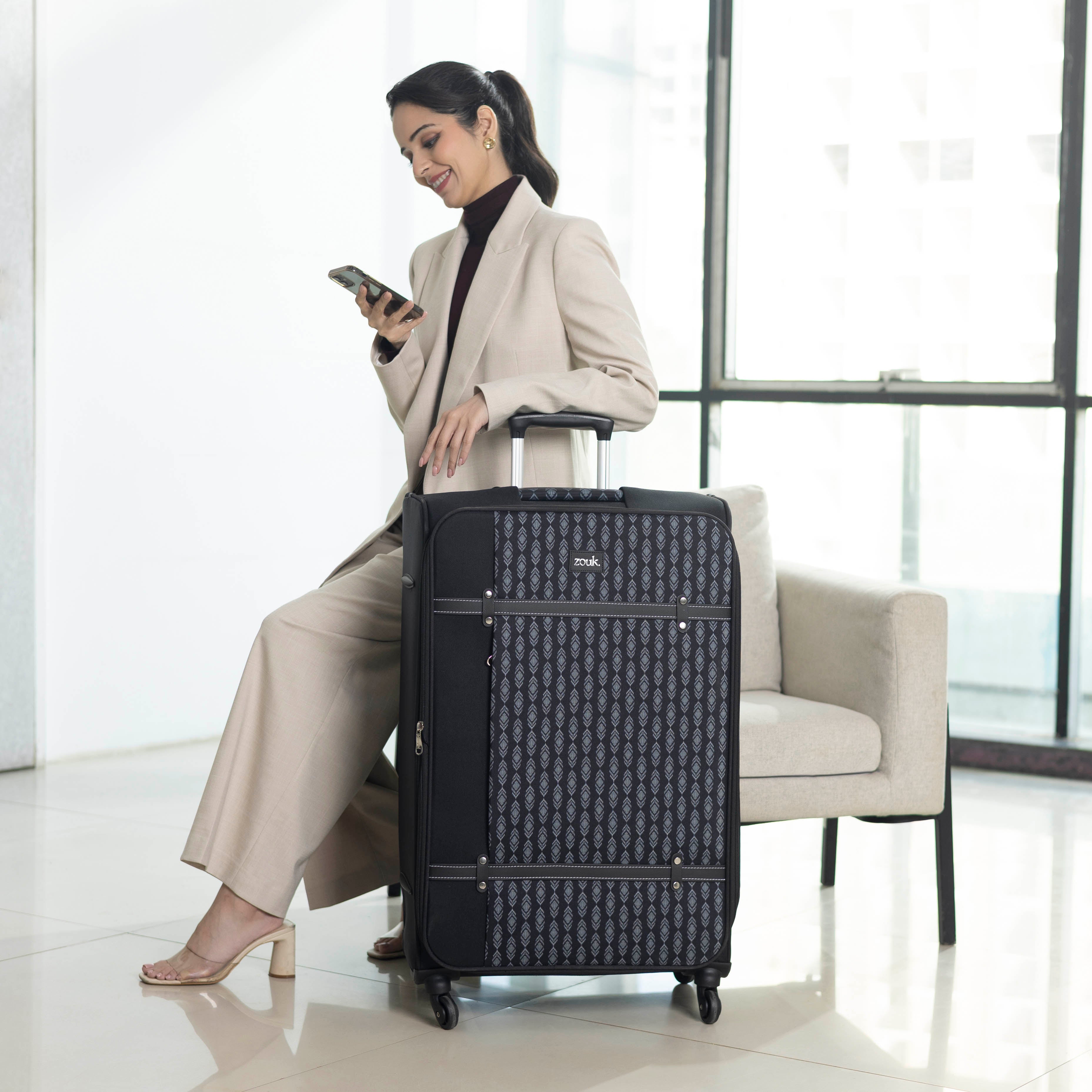 Hyderabad Ikat Saira Trolley Bag - Black (Large)