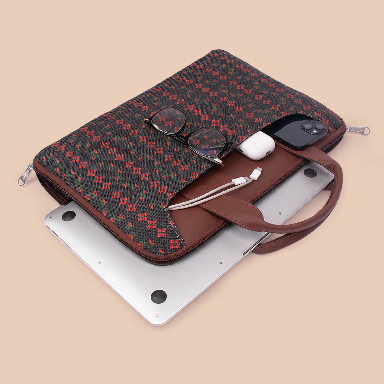 Shobha Niwas Lotus Motif L-Zippered Laptop Sleeve