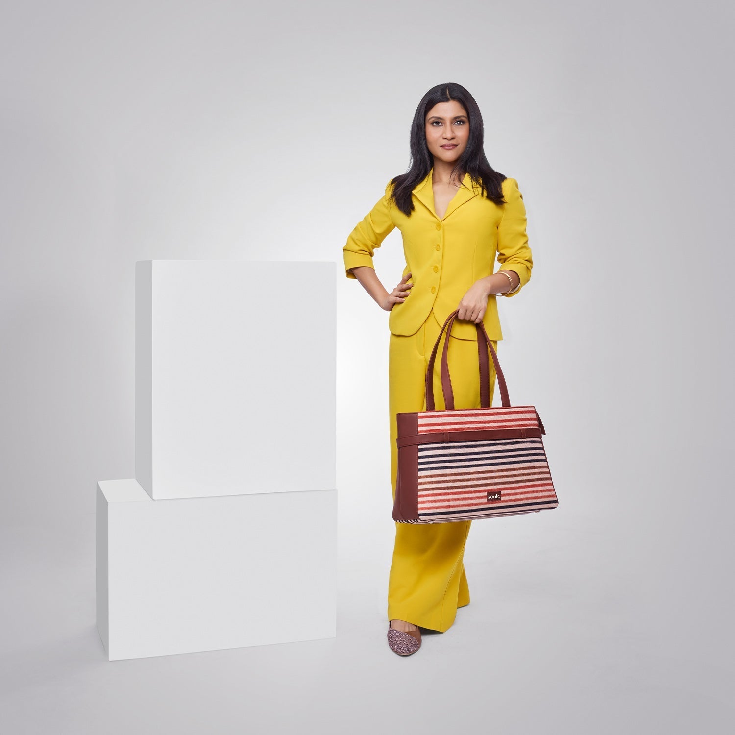 ZIP-Qutub Stripes Statement Office Bag