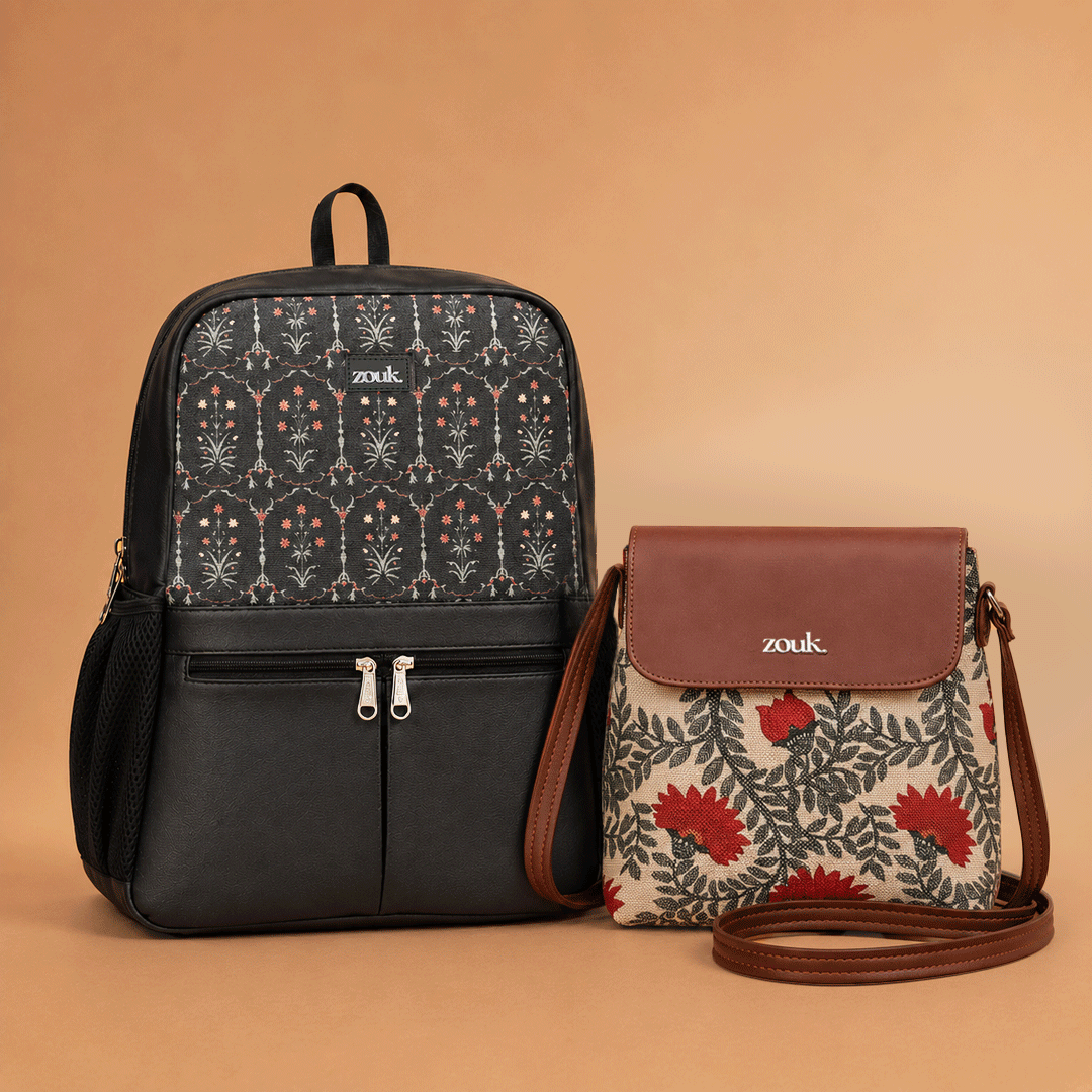 Taj Guldasta Office Backpack & Nawabi Couture Flap Sling Bag Combo