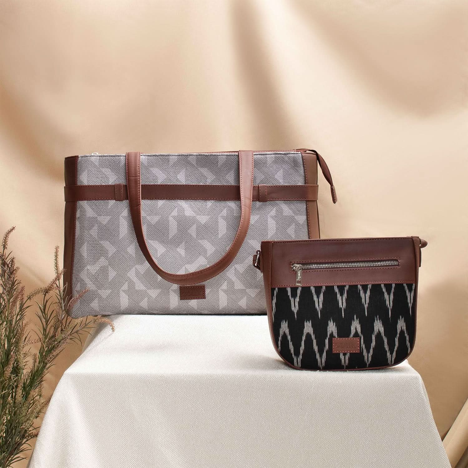 Aravalli Abstract & Ikat Wave - Statement Office Bag & U-Shaped Sling Bag Combo