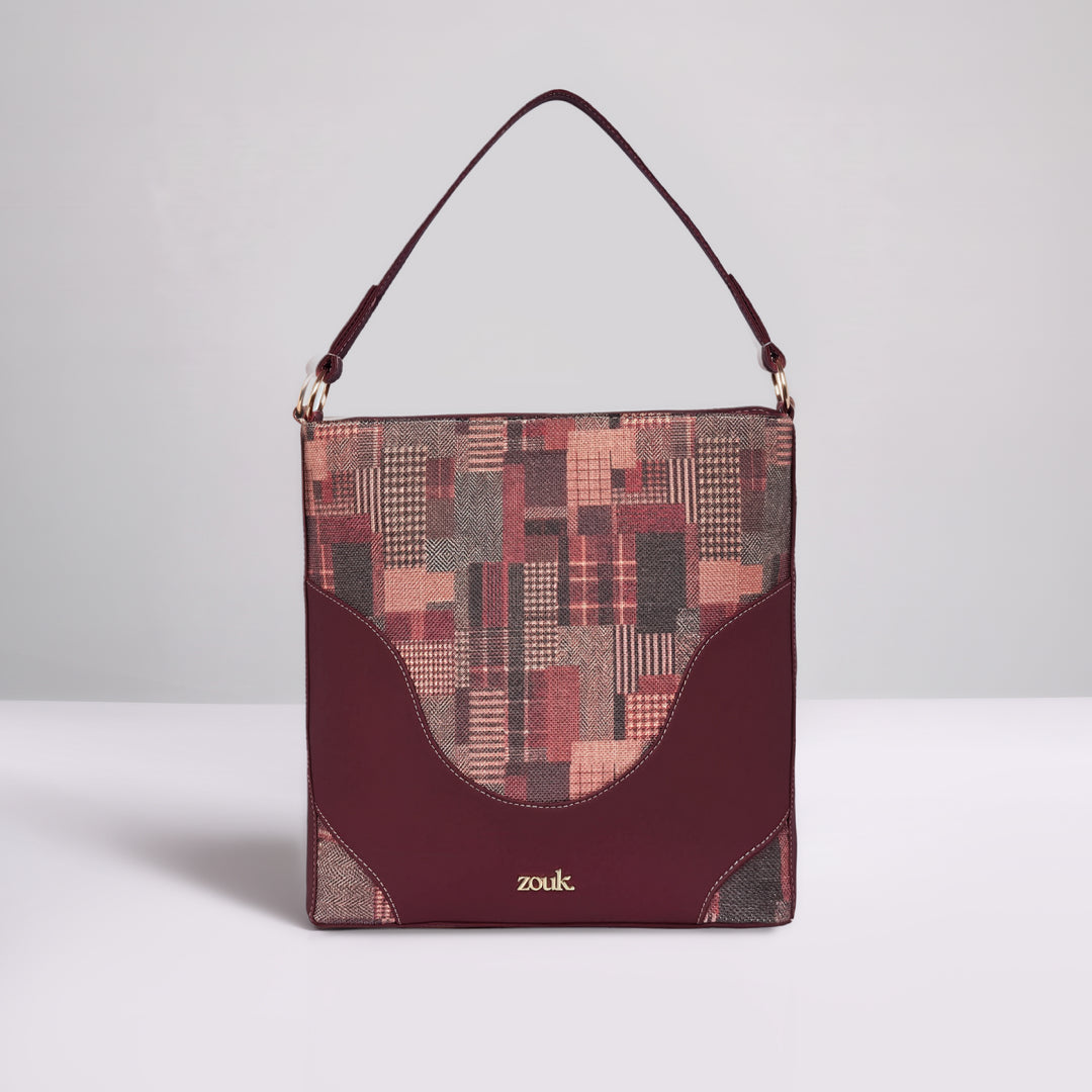 Chirala Plaid Vertical Office Tote (Cranberry)