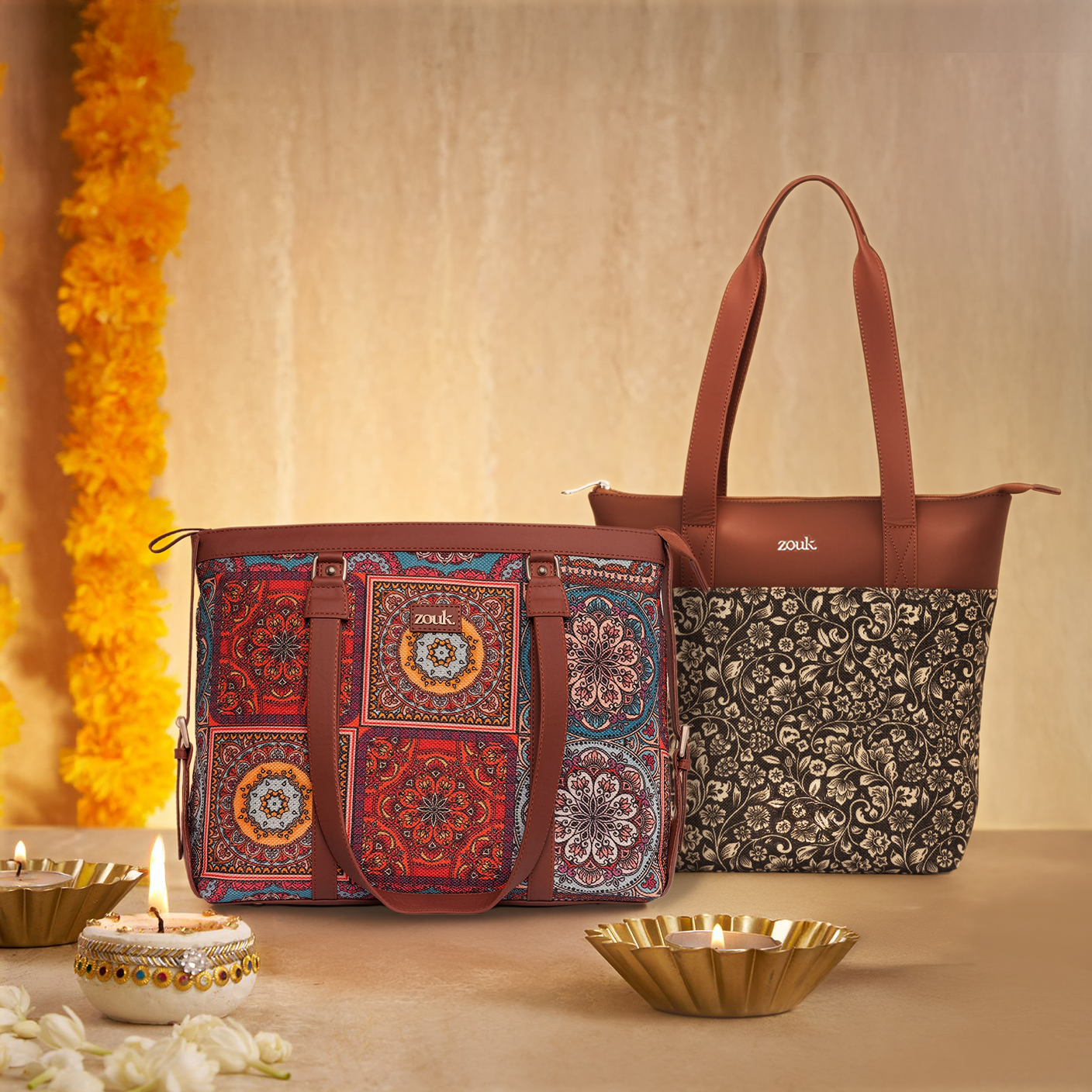 Multicolor Mandala Print Women's Office Bag and FloMotif Everyday Tote Bag Combo