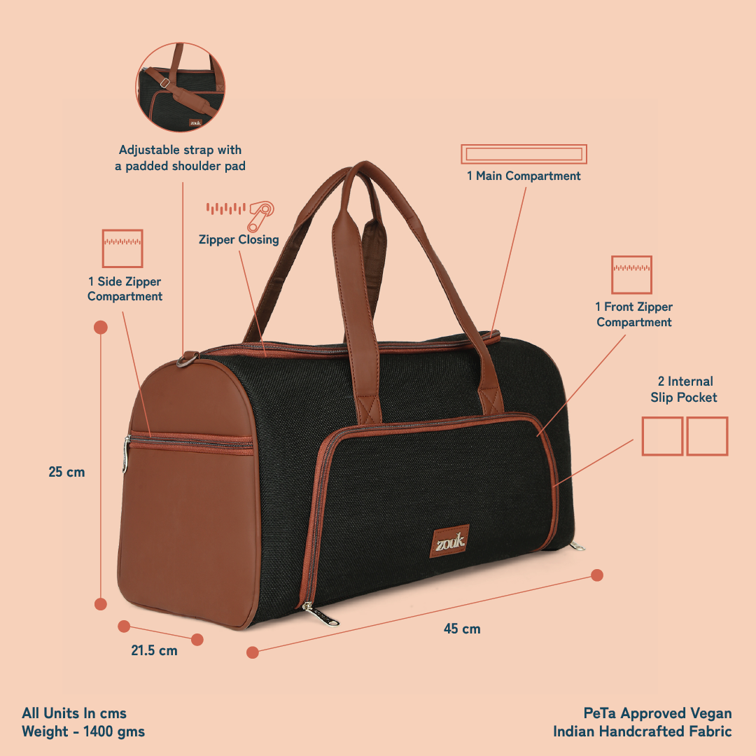 Jet Black Weekender Duffle Bag