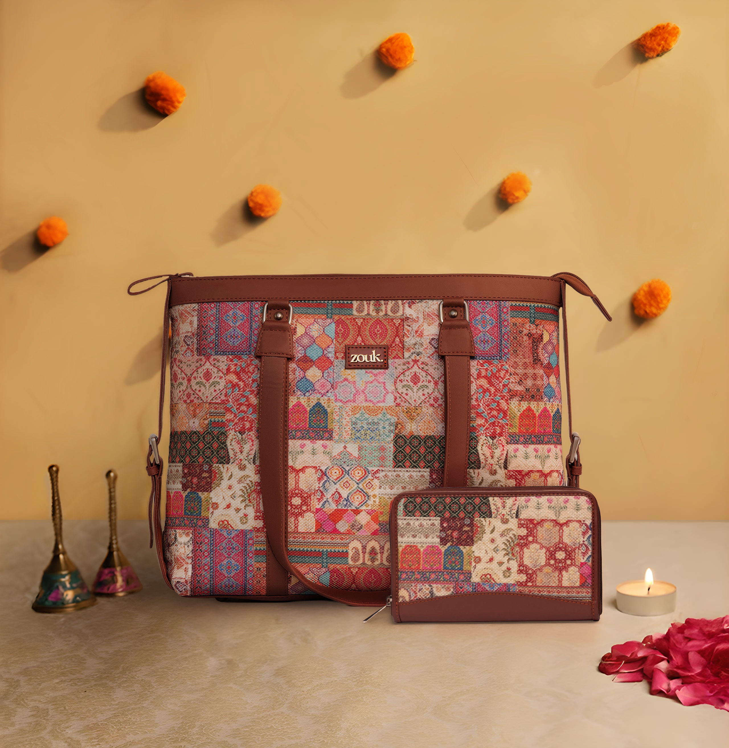 Kutch Gamthi Women's Office Bag and Chain Wallet (CFC) Combo