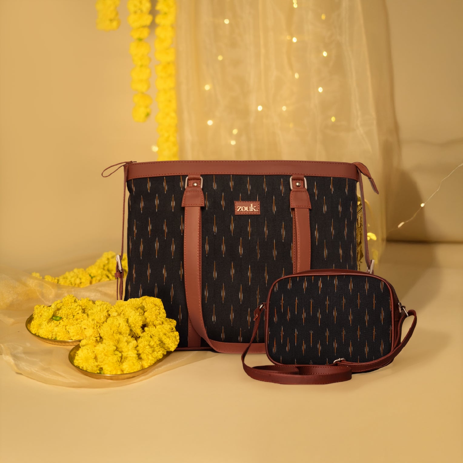 Ikat GreRed Women's Office Bag and Sling Bag Combo