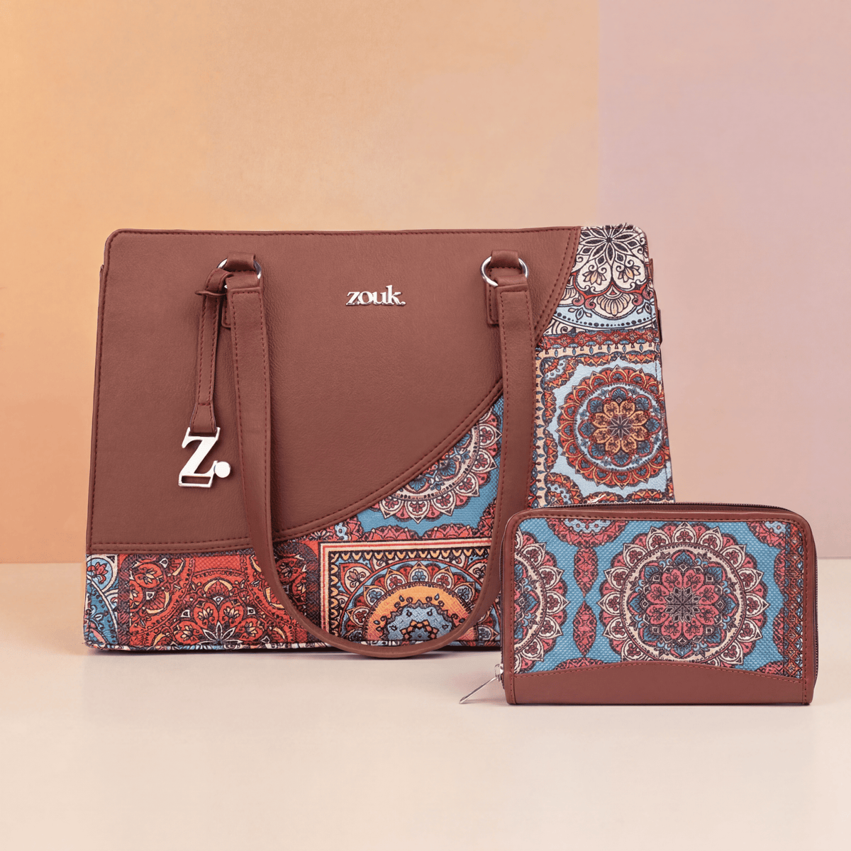 Multicolor Mandala Print Office Essential Bag & Chain Wallet Combo