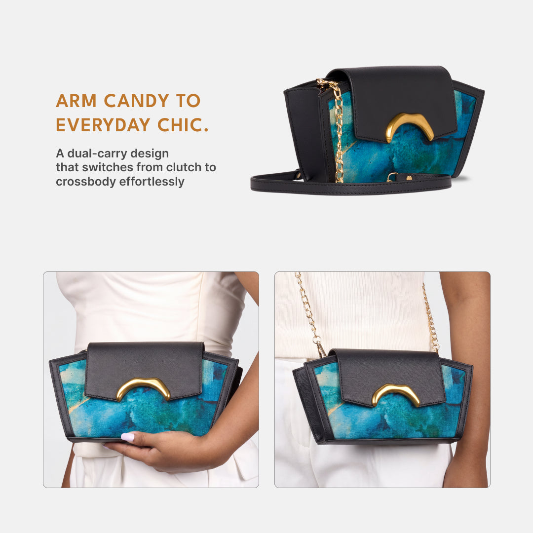 Opalite Zareen Clutch (Black Saffiano)