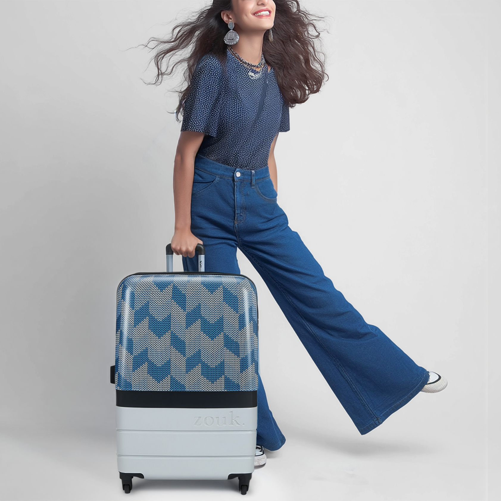 ZIP-Himachal Chevron Blue Raahi Trolley Bag (Large)