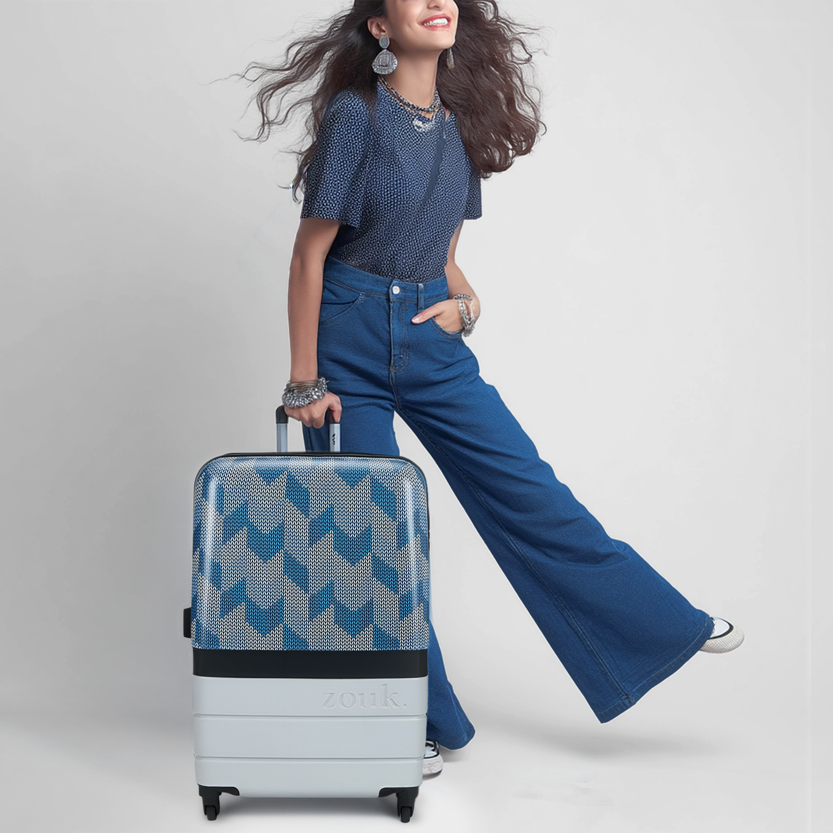 ZIP-Himachal Chevron Grey Raahi Trolley Bag (Large)