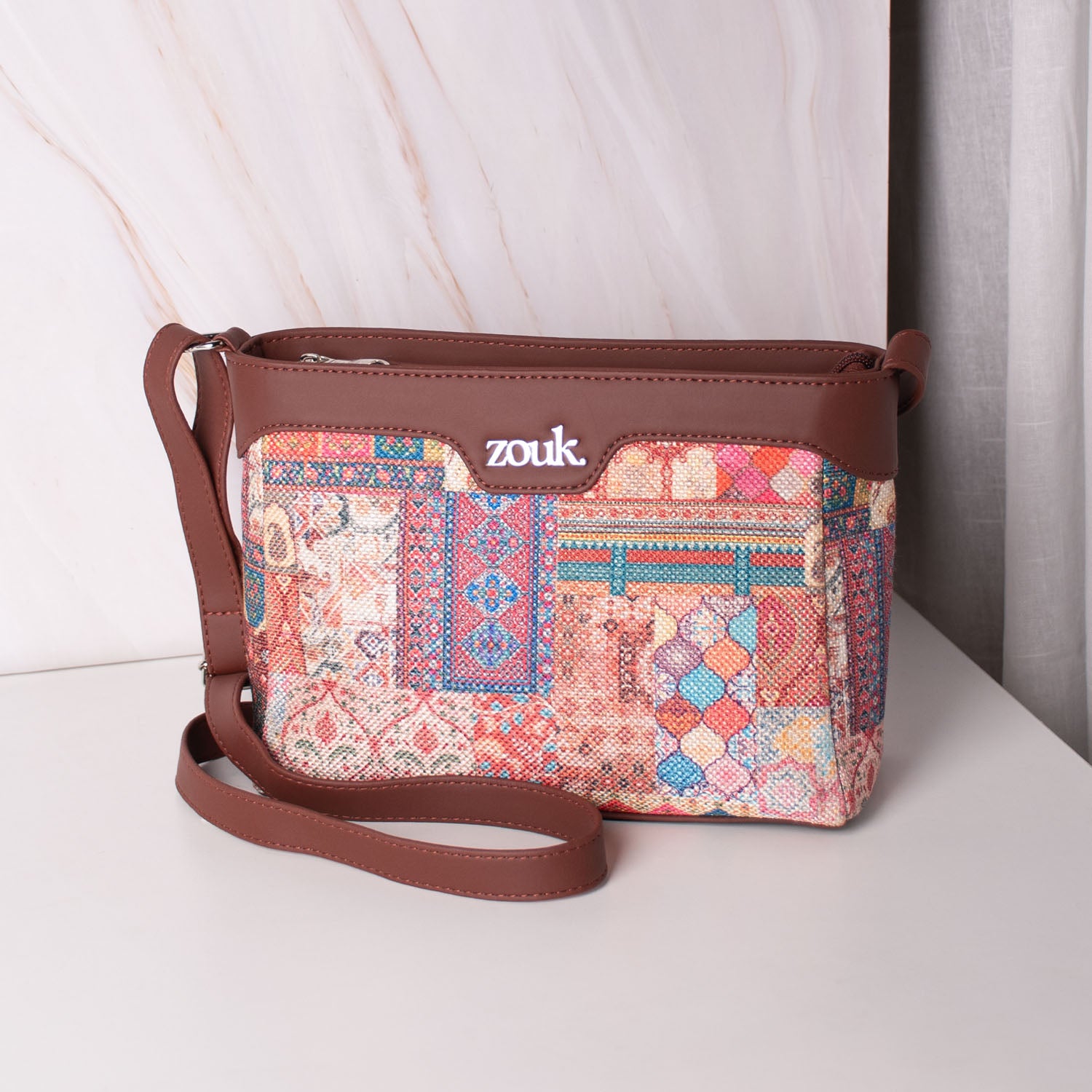 Brown - Kutch Node Hand Embroidered Sling Dori Mobile Pouch 105