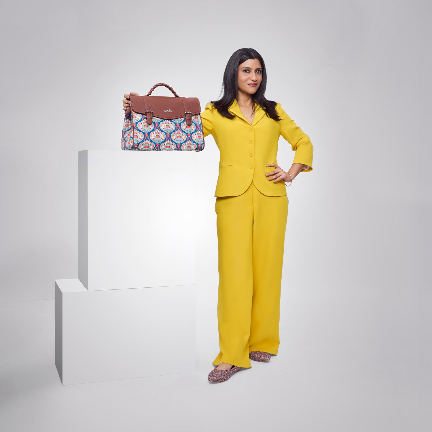 Konkona Heritage Satchel Bag - Kovil Blue