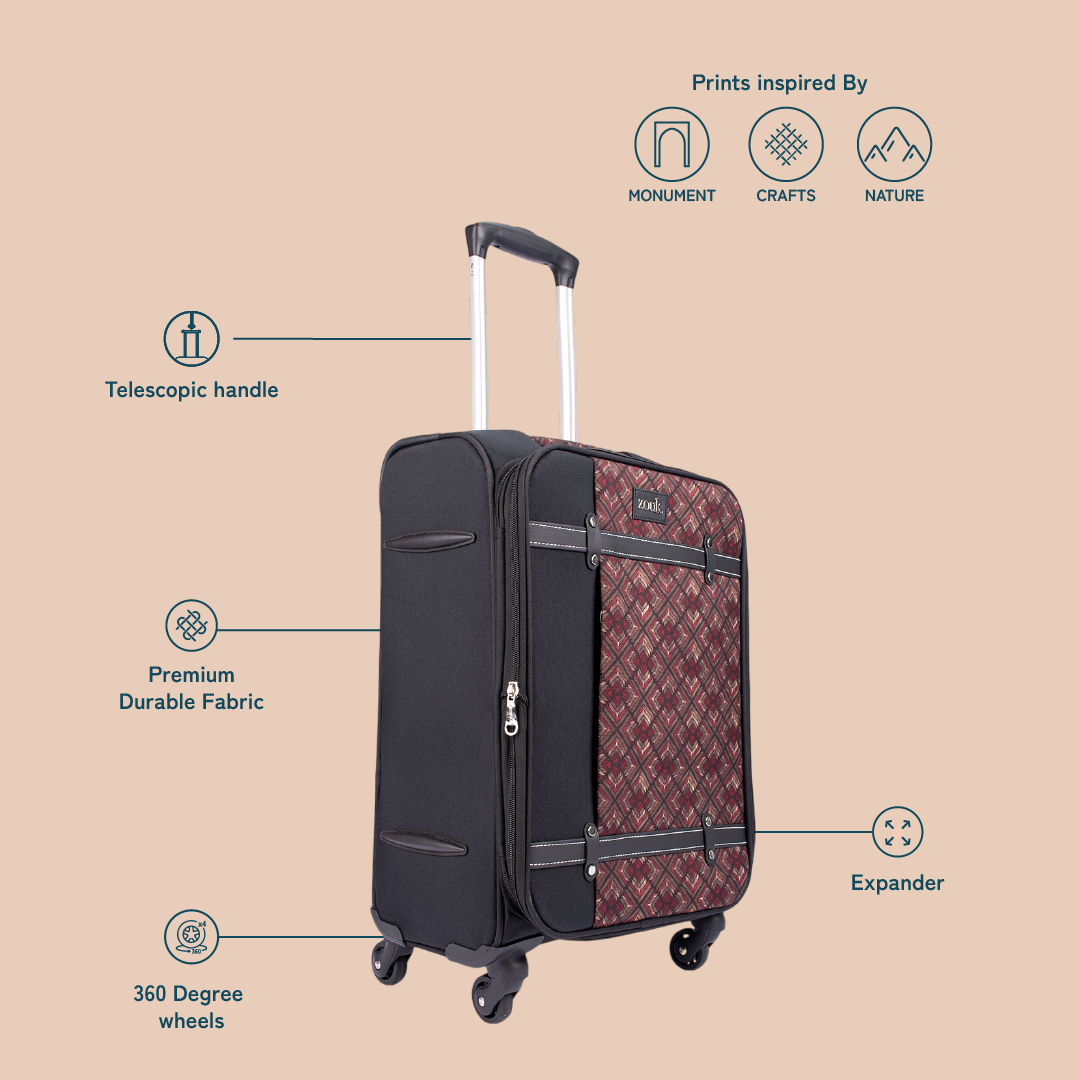 Amritsar Phulkari Saira Trolley Bag - Black (Cabin)