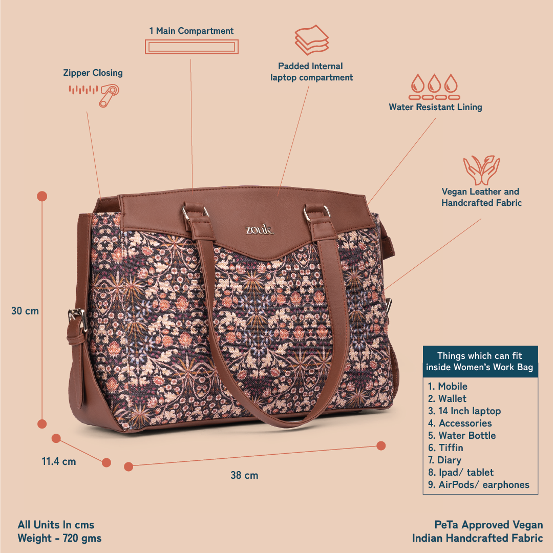 Kashmir Blooms Women's Work Bag Brown