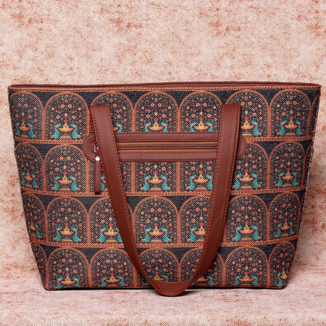 Royal Indian Peacock Motif Tote Bag
