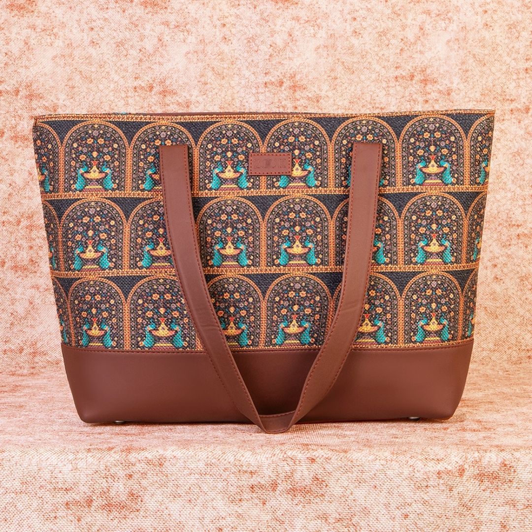 Royal Indian Peacock Motif Shoulder Tote Bag