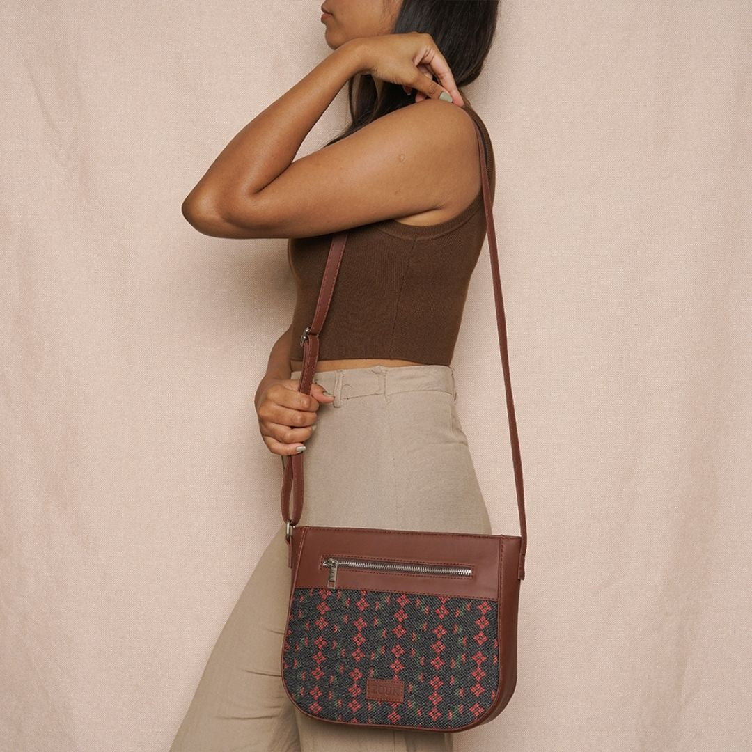 Shobha Niwas Lotus Motif U-Shaped Sling Bag