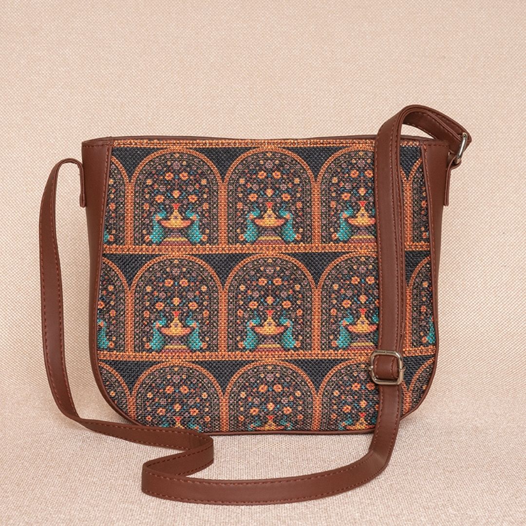 Royal Indian Peacock Motif U-Shaped Sling Bag