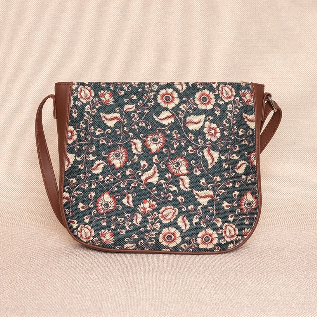 Chittoor Blue Kalamkari U-Shaped Sling Bag